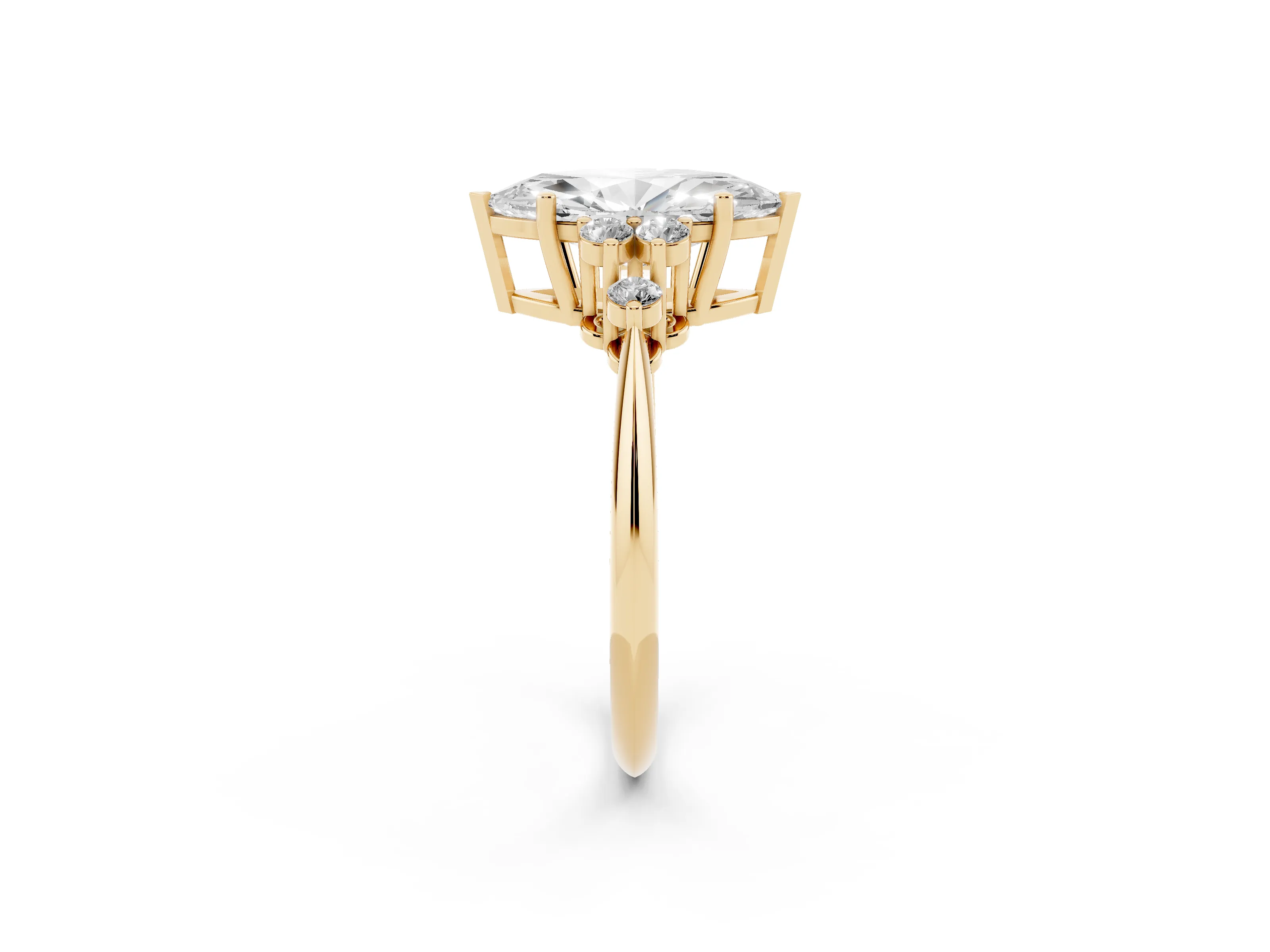Marquise Cut Diamond Cluster Ring Set in Yellow gold with Plain Band and Prong Setting