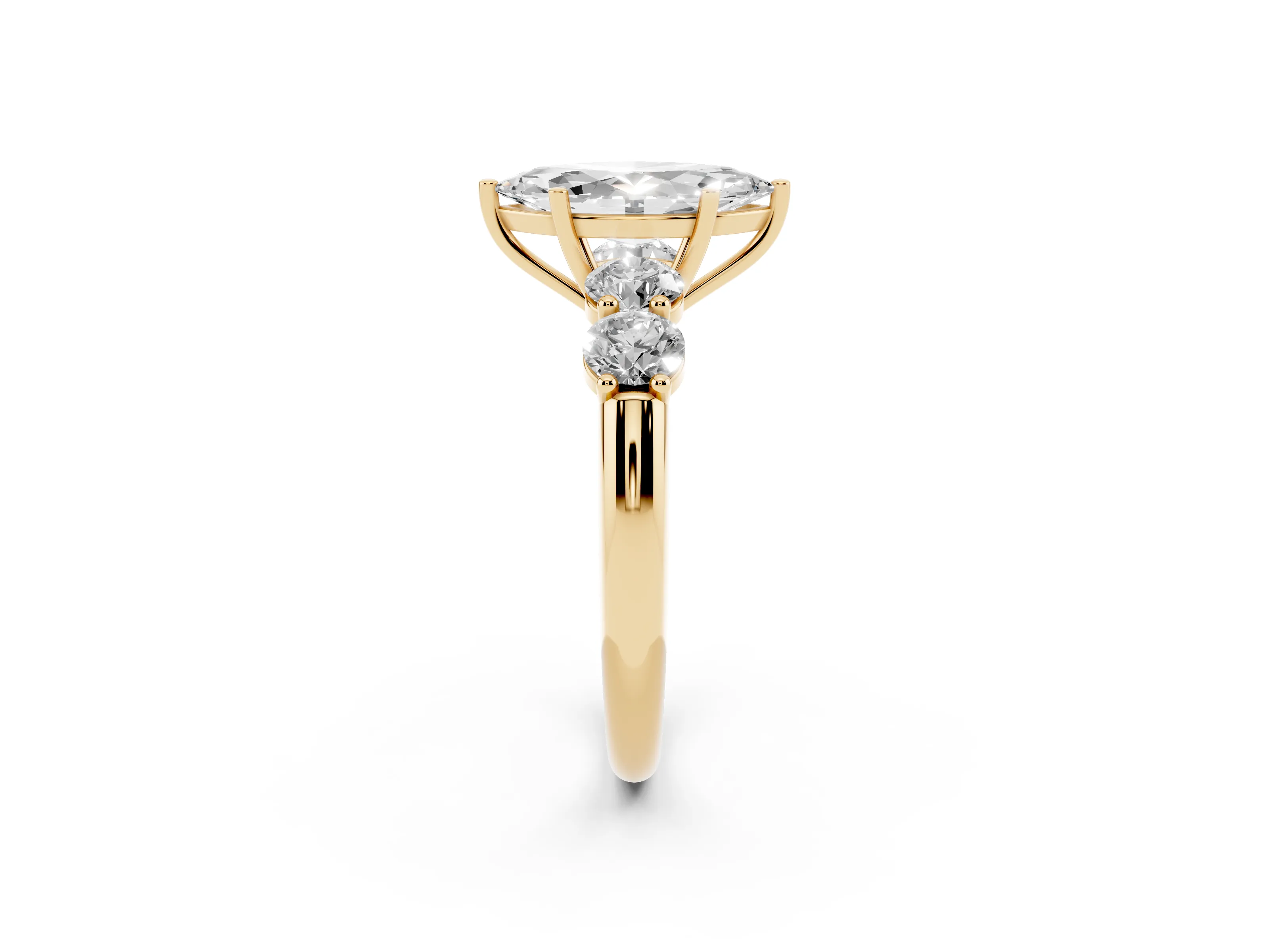 Marquise Cut Diamond Five-Stone Prong Set Ring Set in Yellow gold with Classic Band