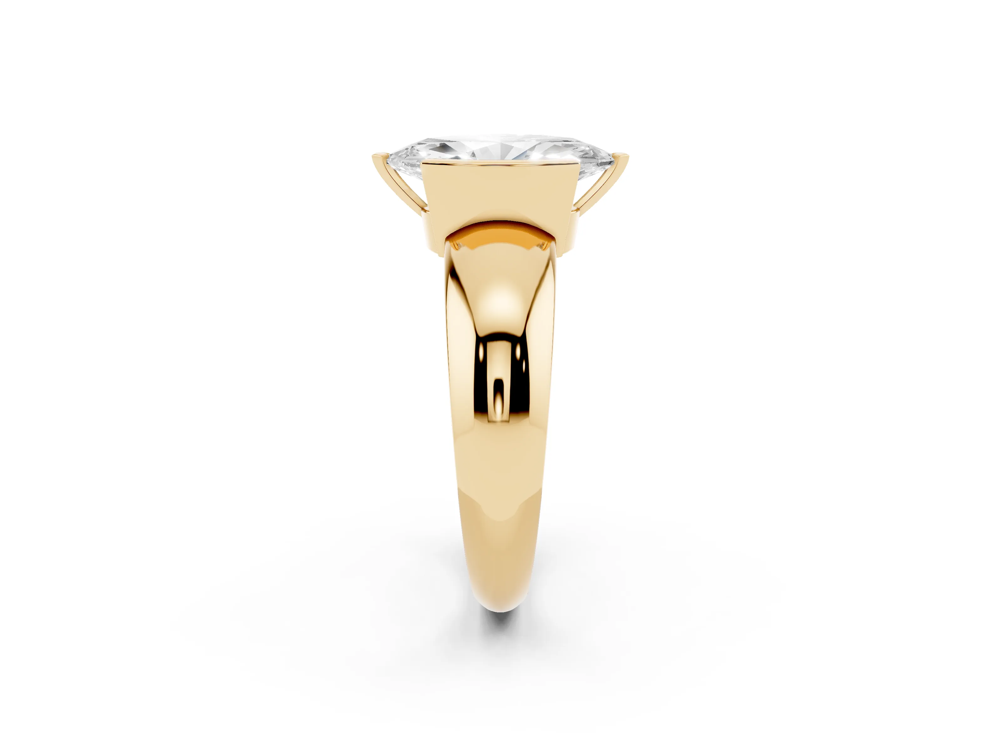 Marquise Cut Diamond Solitaire Tension Set Ring Set in Yellow gold with Wide Band
