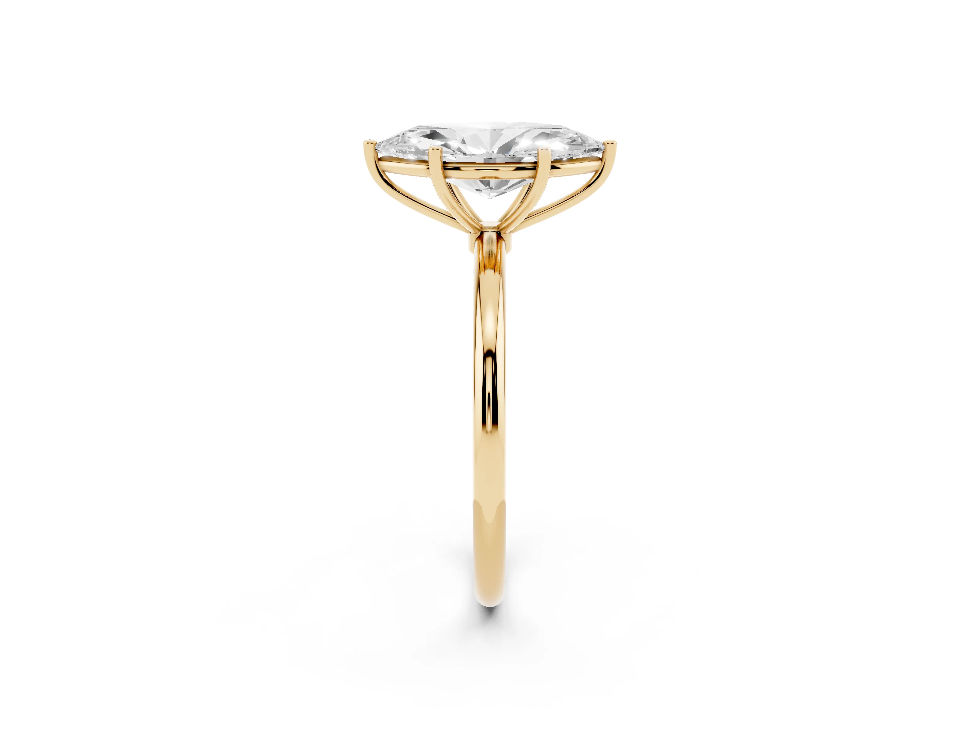 Marquise Cut Diamond Solitaire Engagement Ring Set in Yellow gold with Thin Band and Prong Setting
