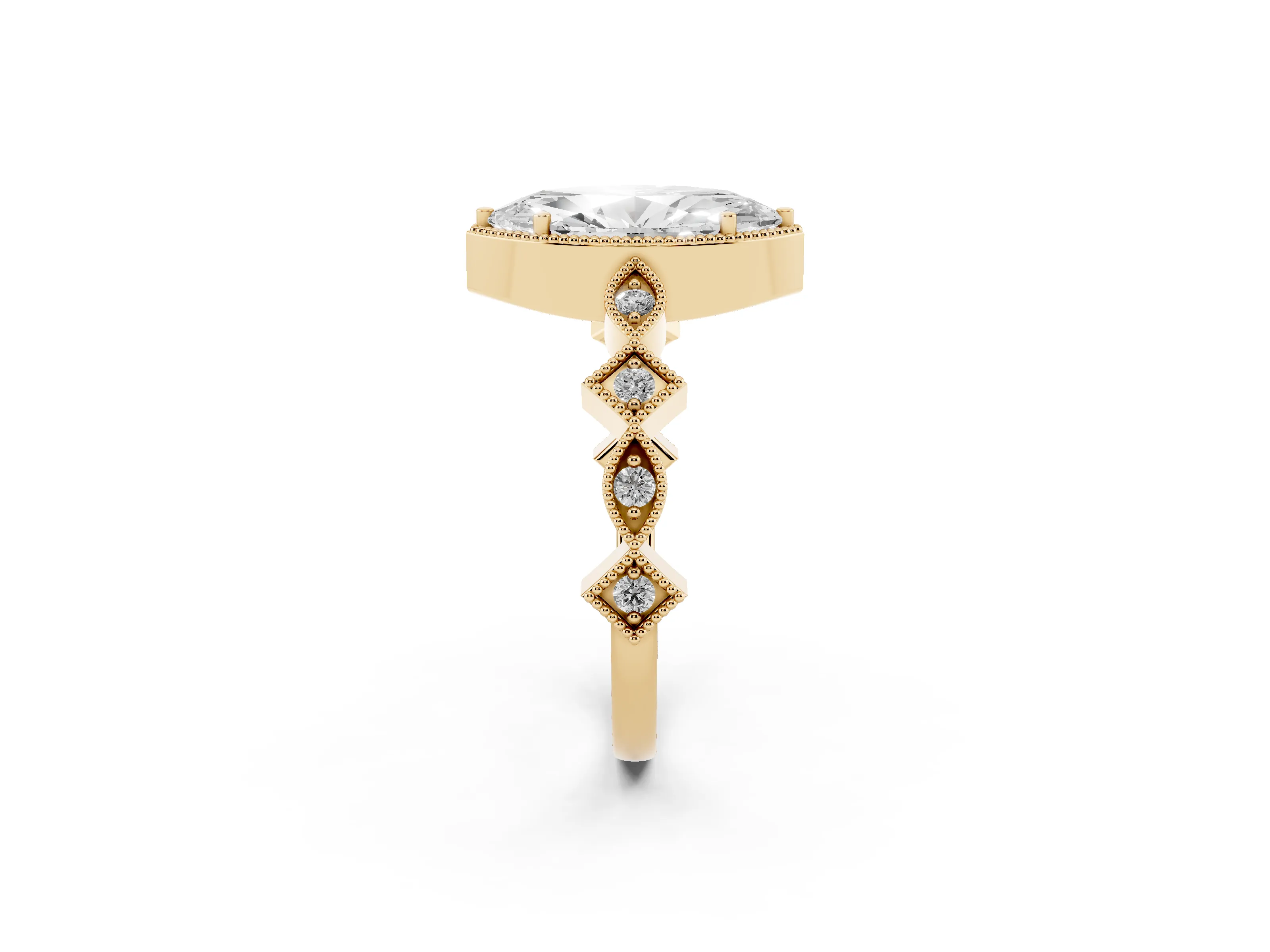 Marquise Cut Diamond Milgrain Marquise Twist Band Ring Set in Yellow gold with Prong Setting