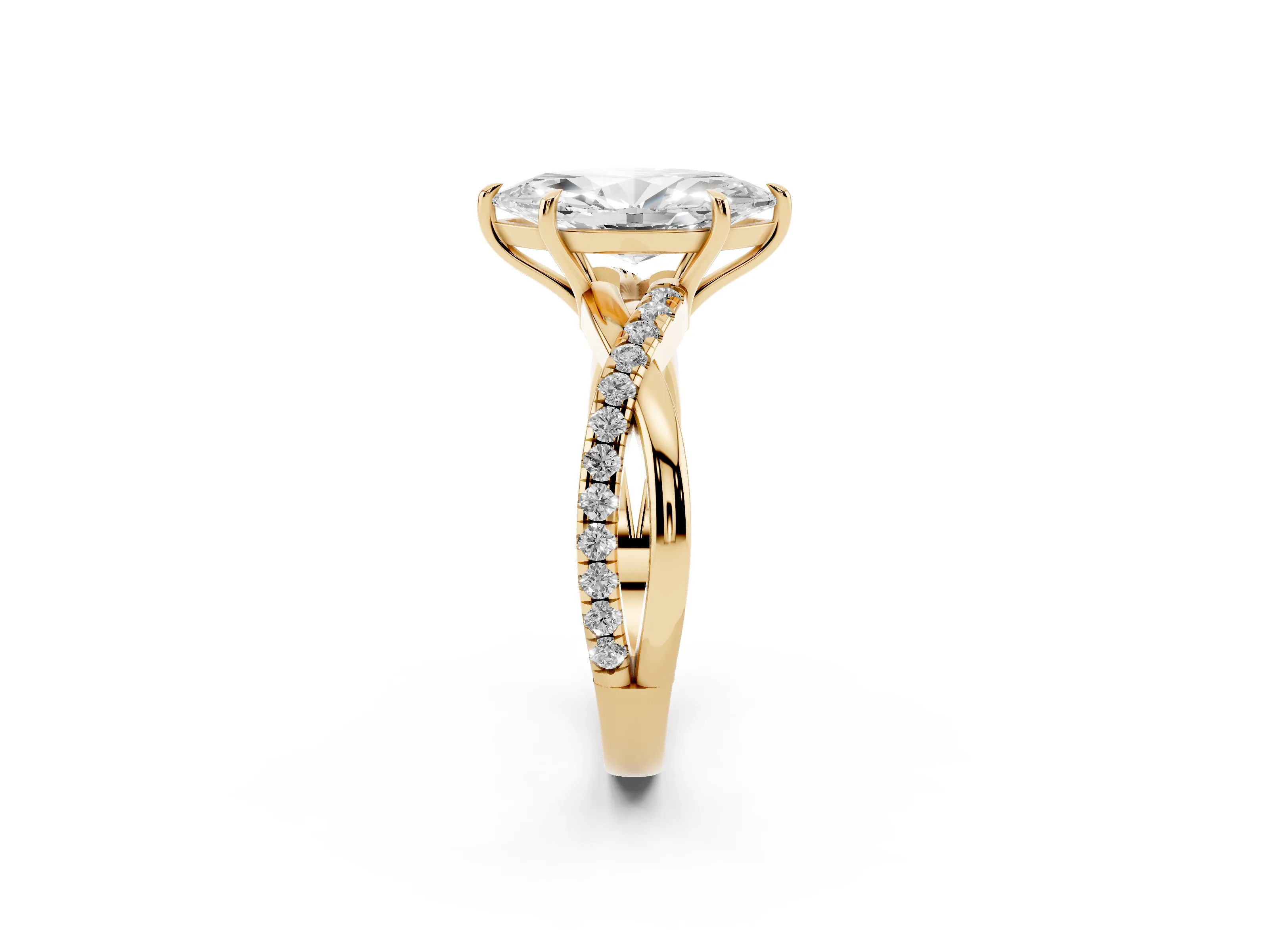 Marquise Cut Diamond Twisted Pavé Band Ring Set in Yellow gold with Prong Setting