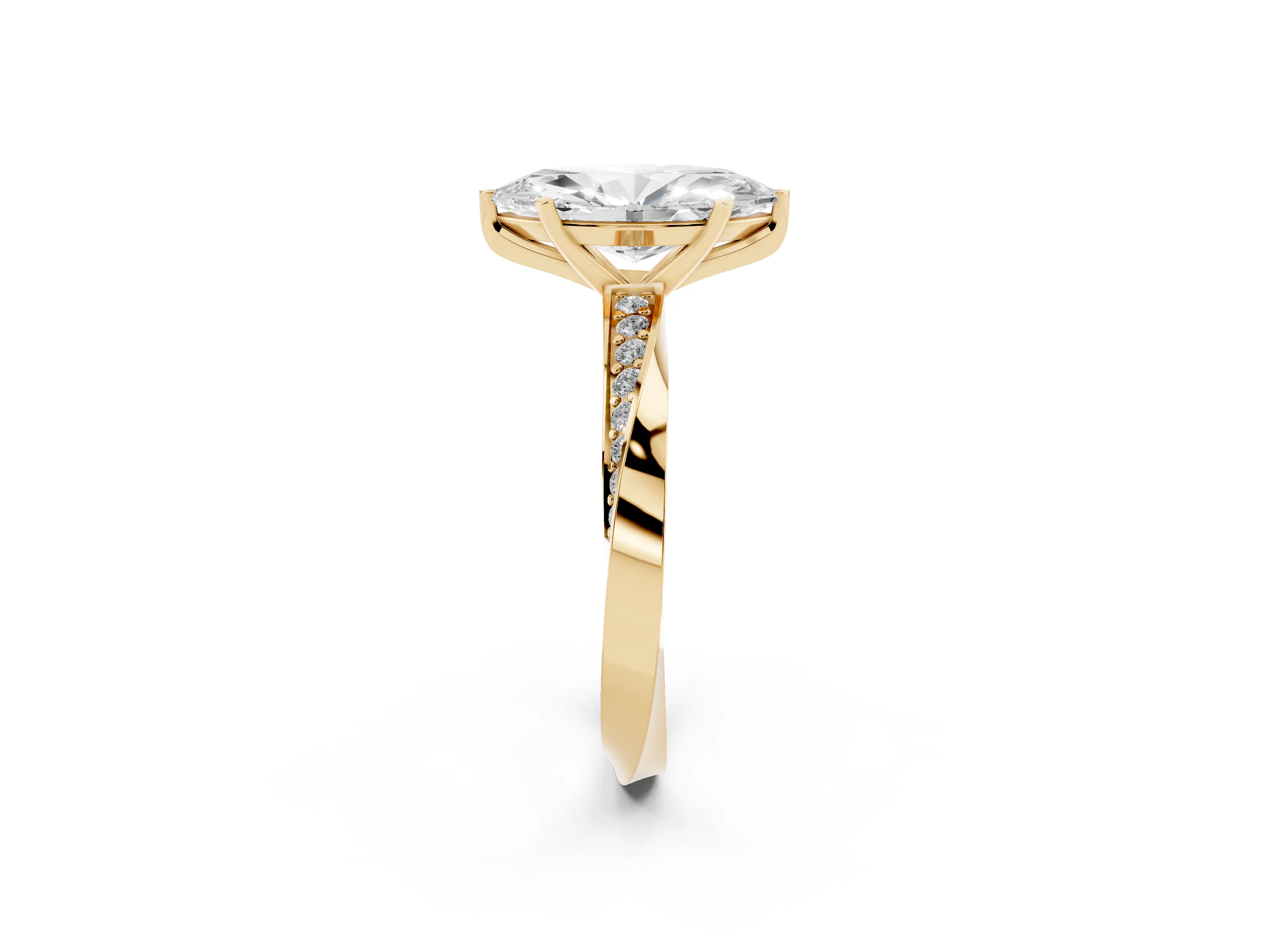 Marquise Cut Diamond Engagement Ring Set in Yellow gold with Side Stone Accents and Prong Setting
