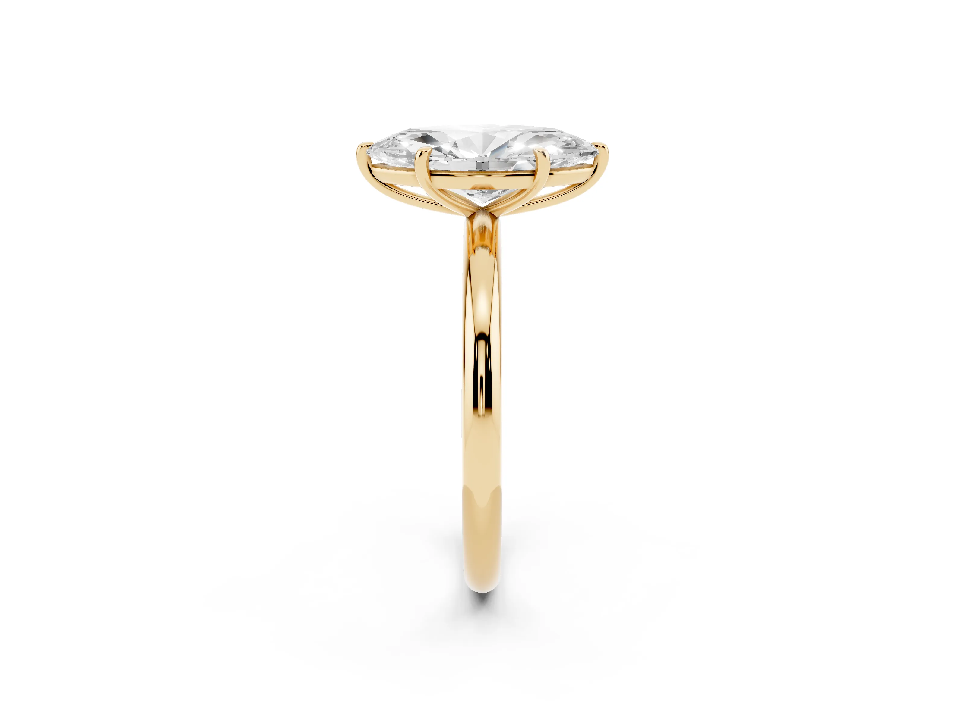 Marquise Cut Diamond Solitaire Ring Set in Yellow gold with Prong Setting on a Polished Plain Band