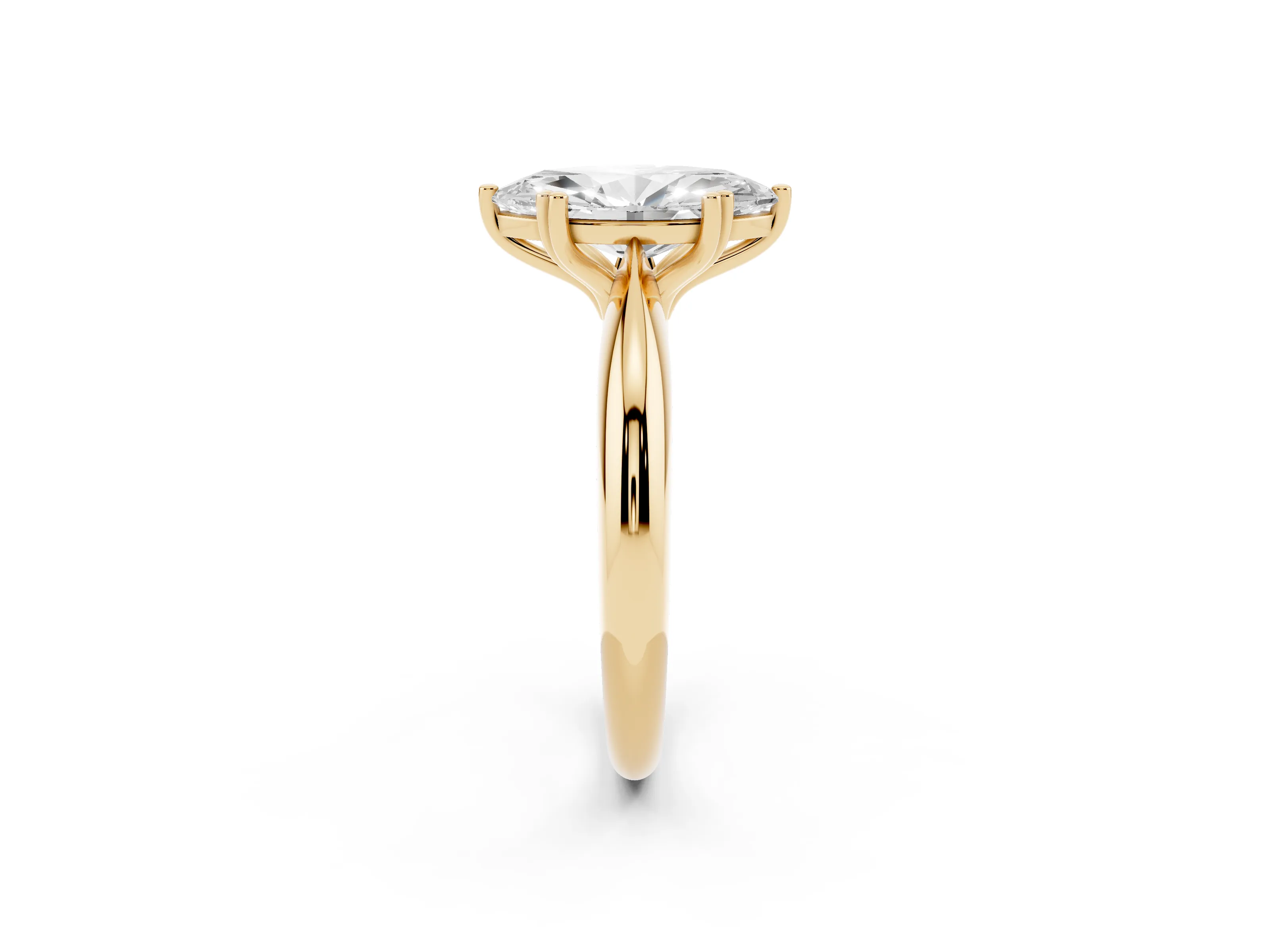 Marquise Cut Diamond Solitaire Engagement Ring Set in Yellow gold with Tapered Band and Prong Setting