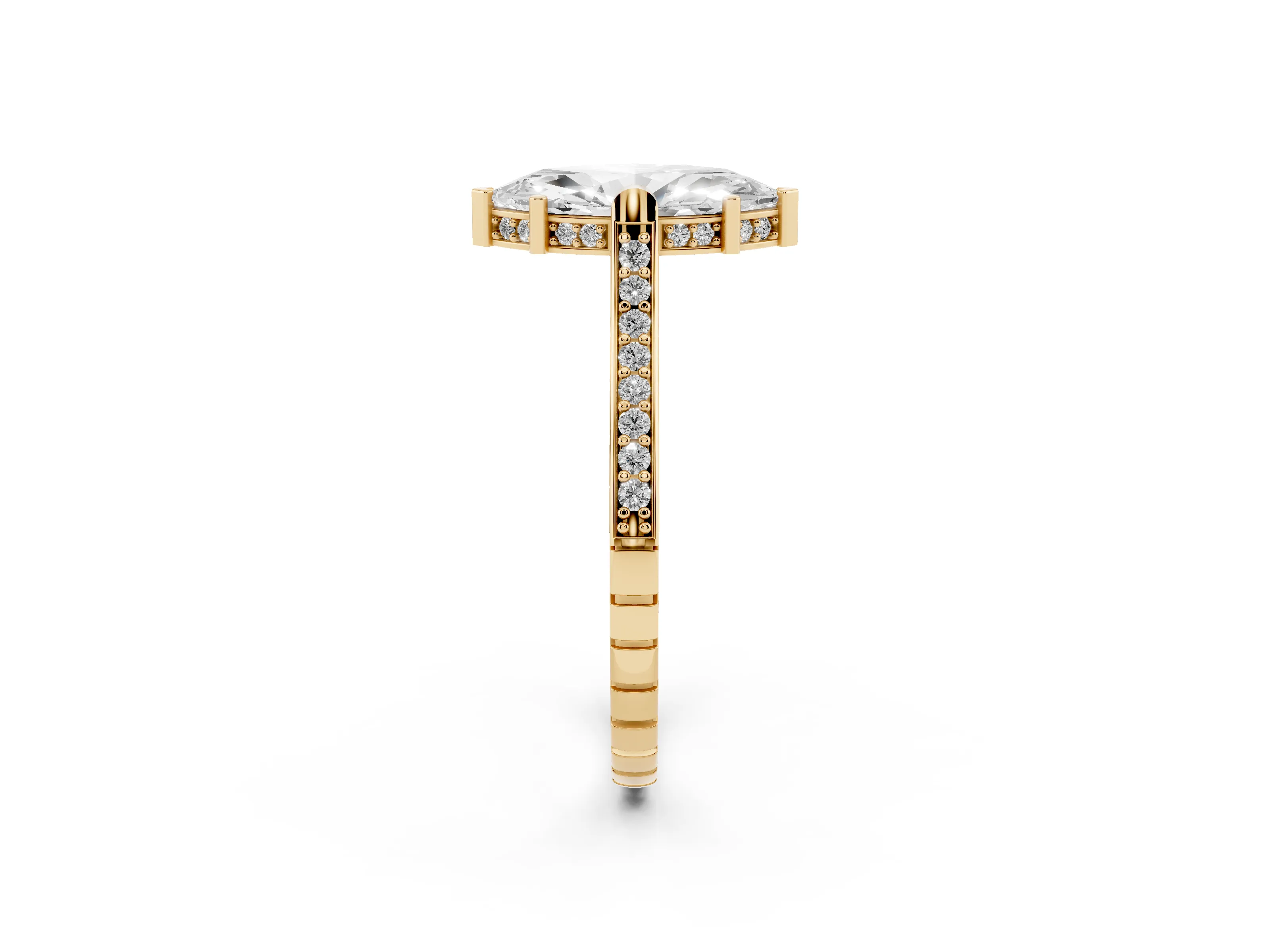 Marquise Cut Diamond Solitaire Ring Set in Yellow gold with Channel Set Band and Bezel Prong Setting