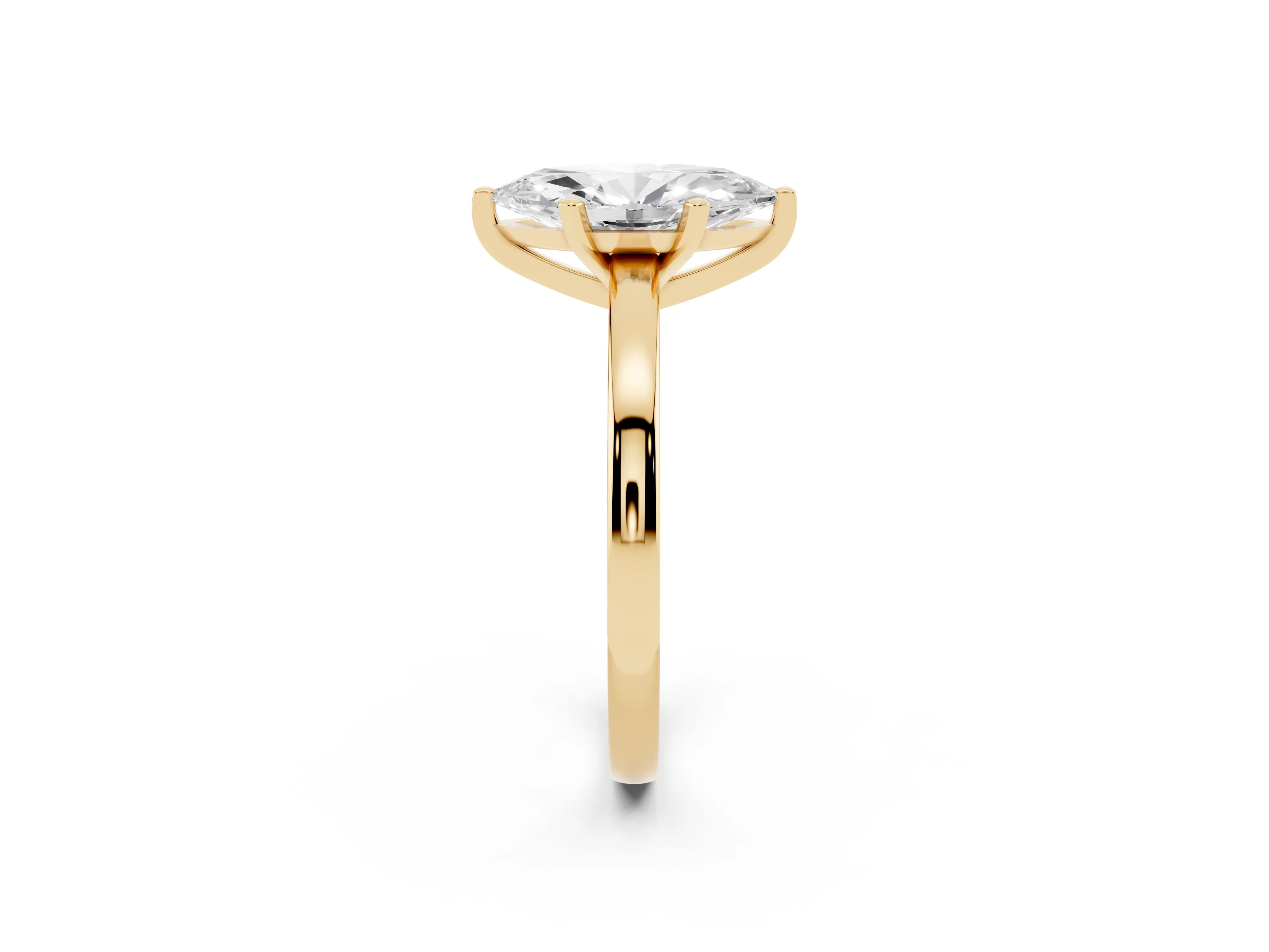 Marquise Cut Diamond Solitaire Engagement Ring Set in Yellow gold with Prong Setting on a Classic Band