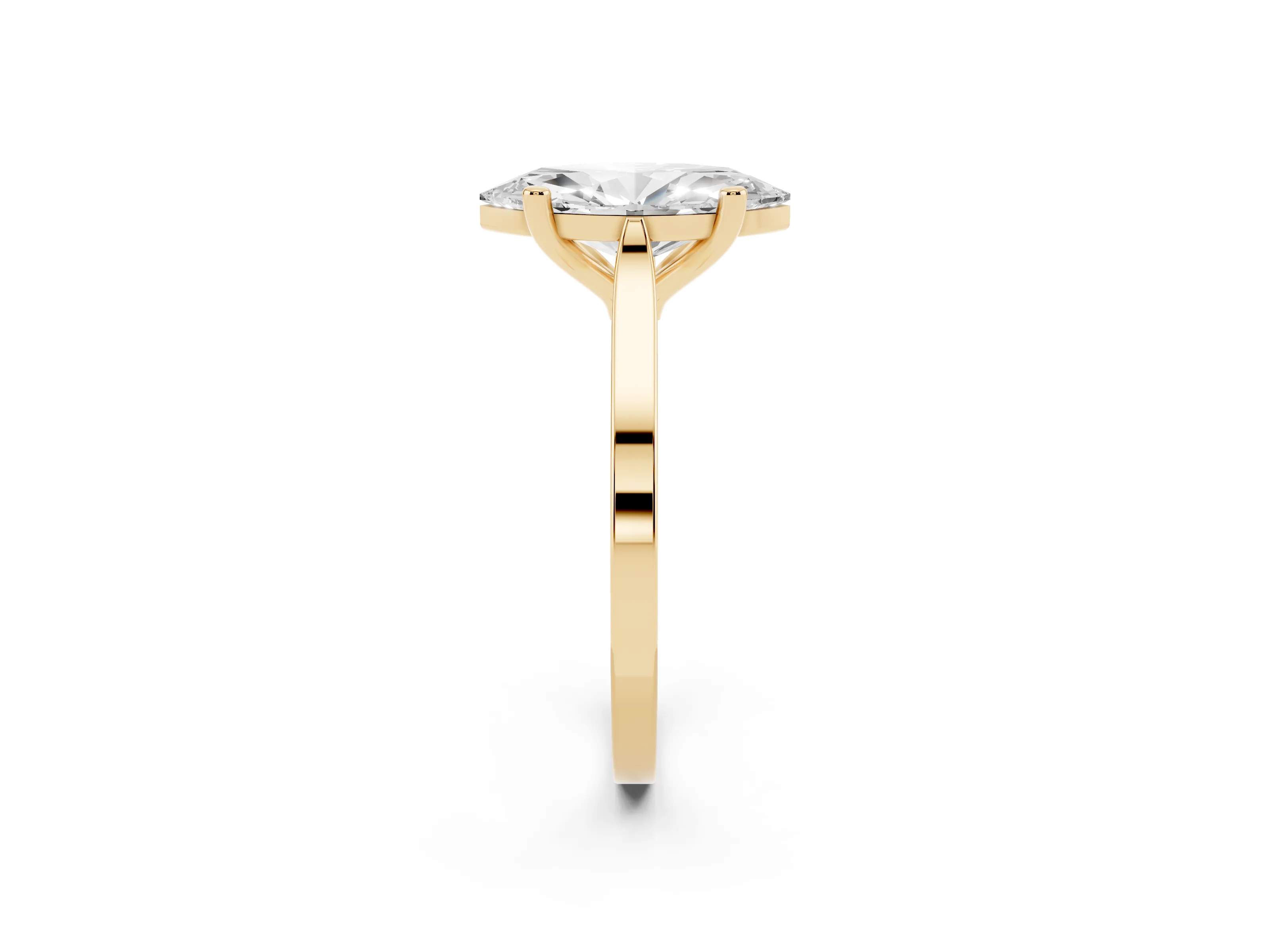 Marquise Cut Diamond Solitaire Ring Set in Yellow gold with Prong Setting and Tapered Band