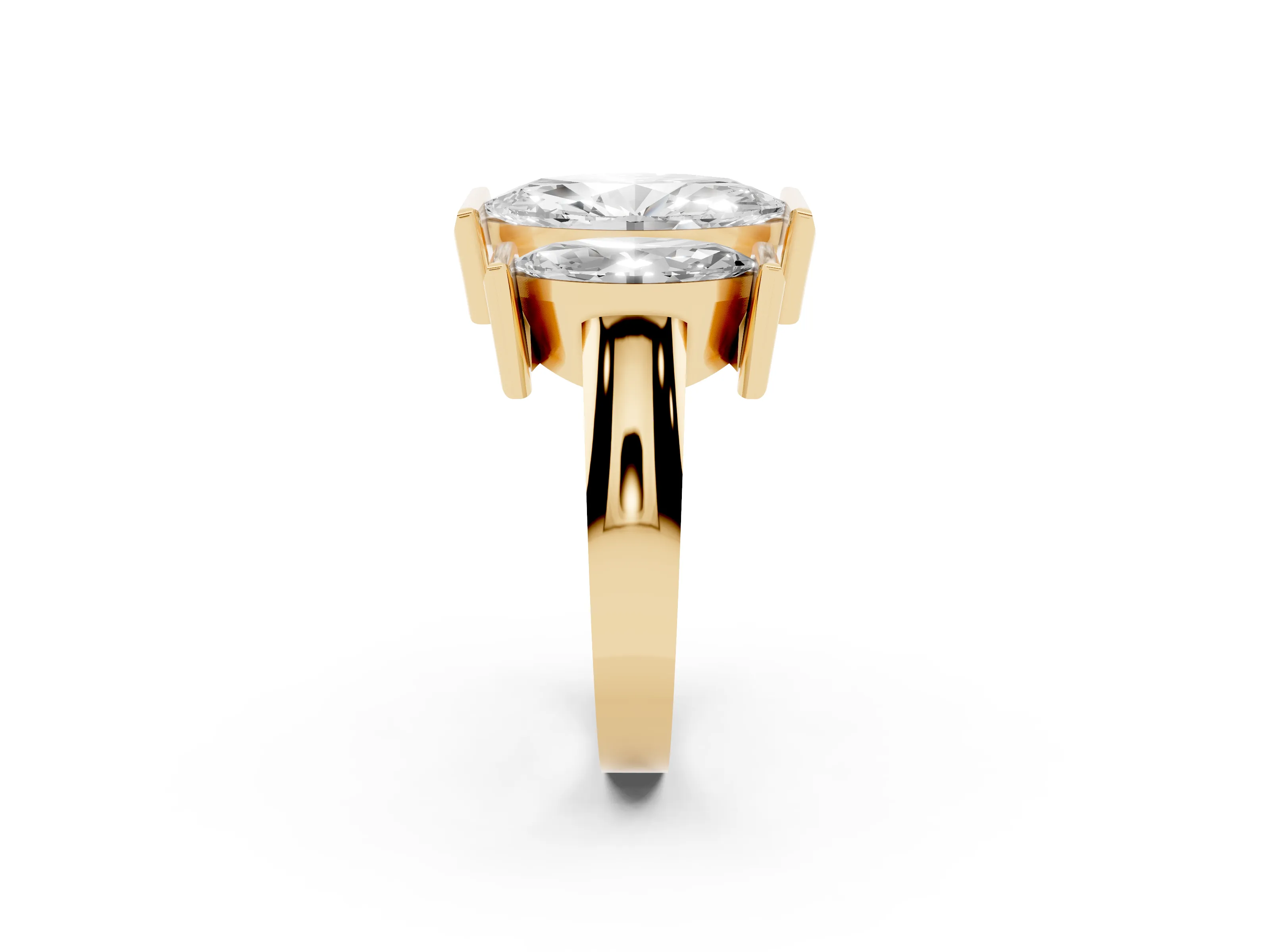 Marquise Cut Diamond Three-Stone Channel Set Ring Set in Yellow gold with Smooth Polished Band
