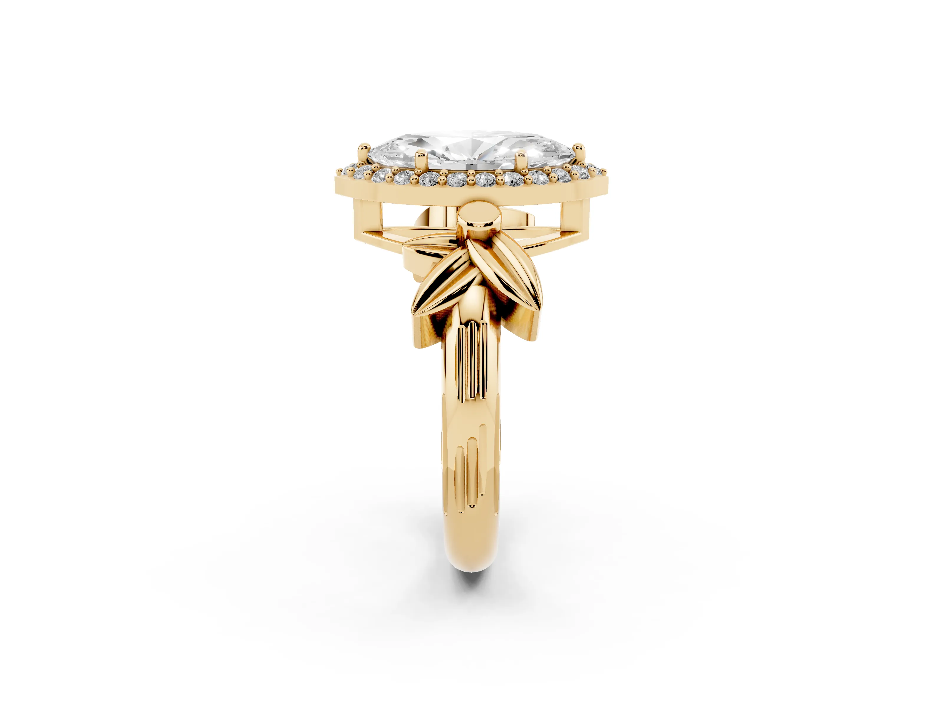 Marquise Cut Diamond Halo Floral Band Ring Set in Yellow gold with Prong Setting