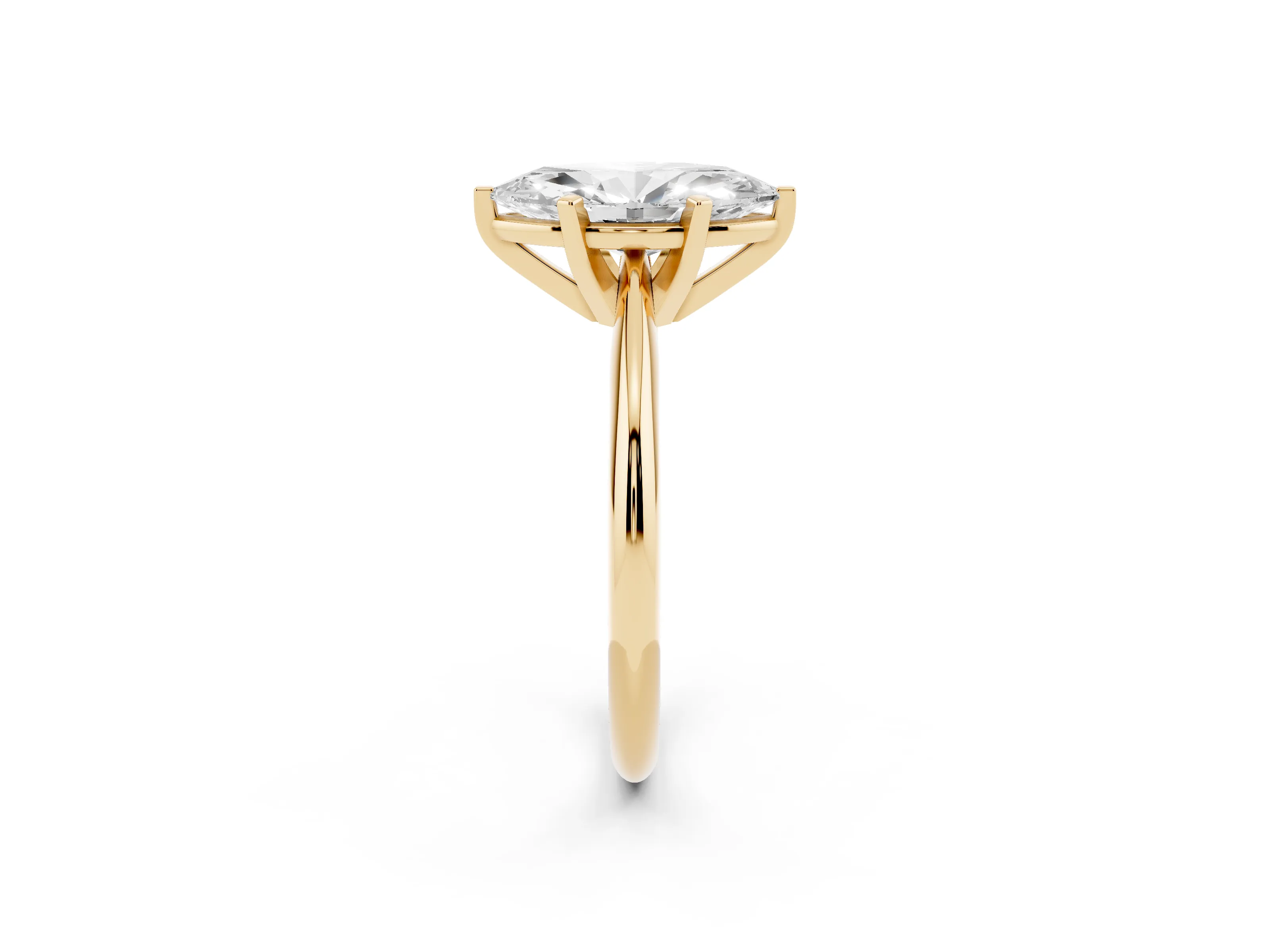 Marquise Cut Diamond Solitaire Ring Set in Yellow gold with Prong Setting on a Plain Round Band