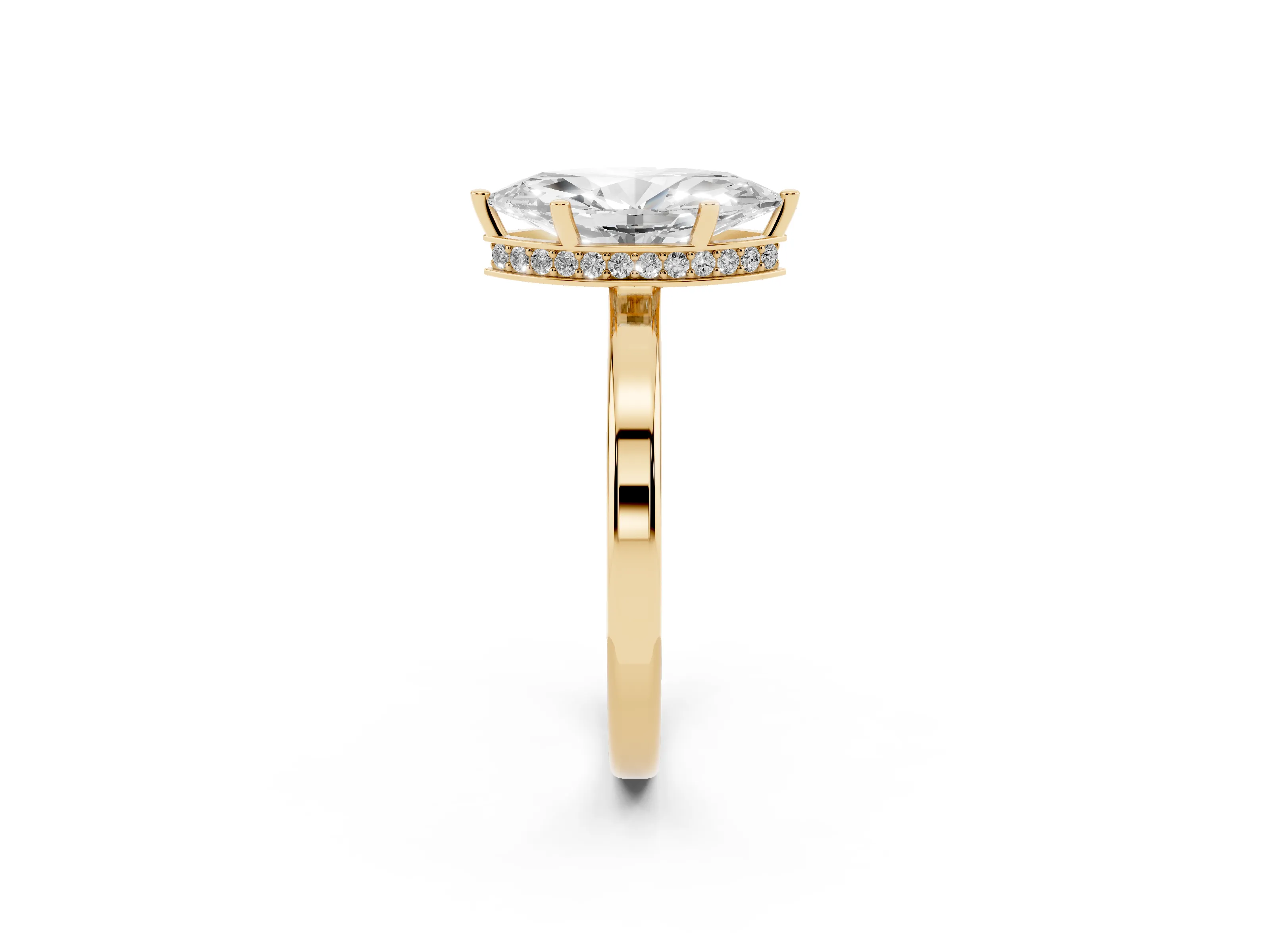 Marquise Cut Diamond Solitaire Engagement Ring Set in Yellow gold with Prong Setting on a Plain Band