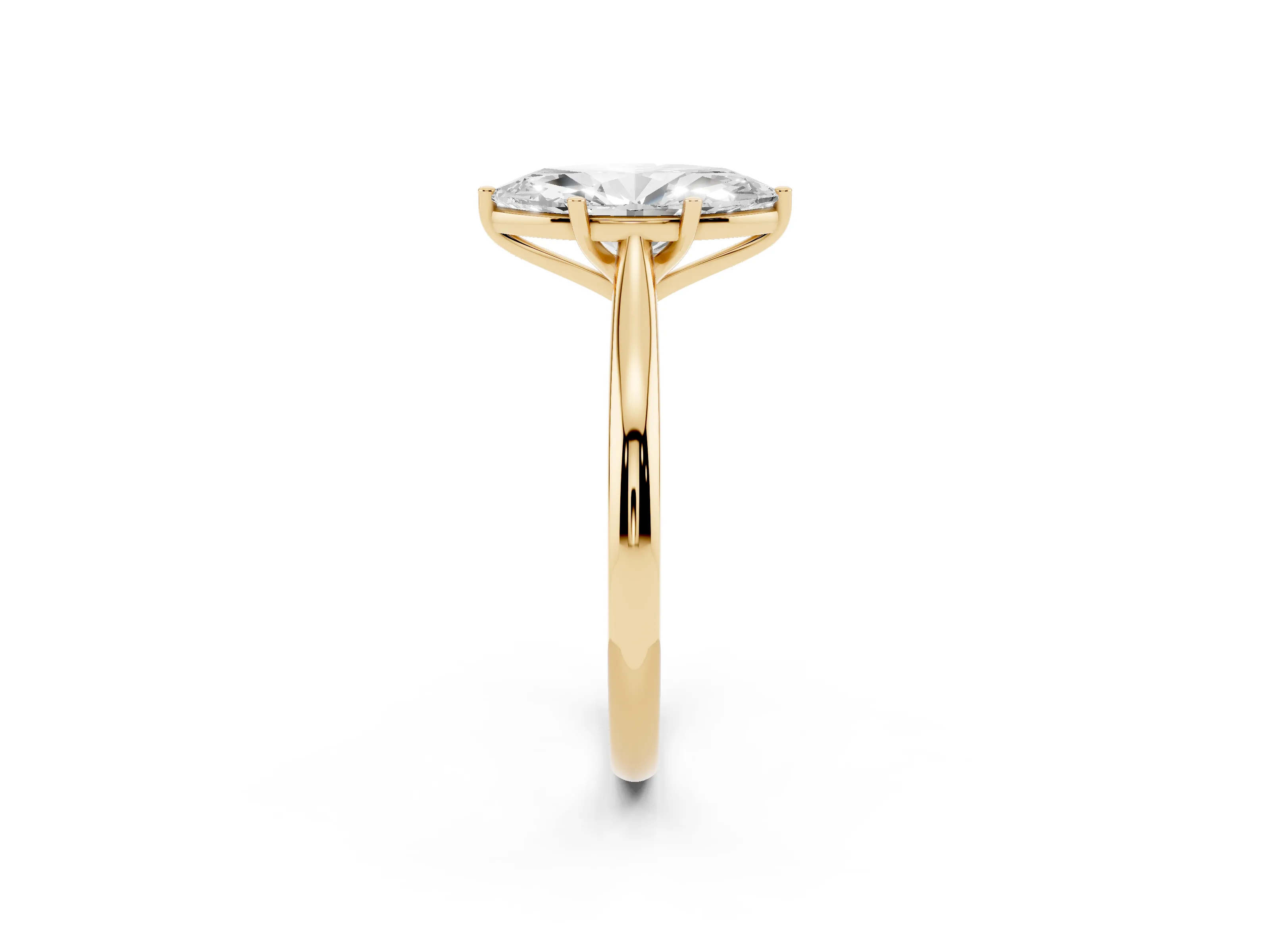 Marquise Cut Diamond Solitaire Ring Set in Yellow gold with Cathedral Band and Prong Setting