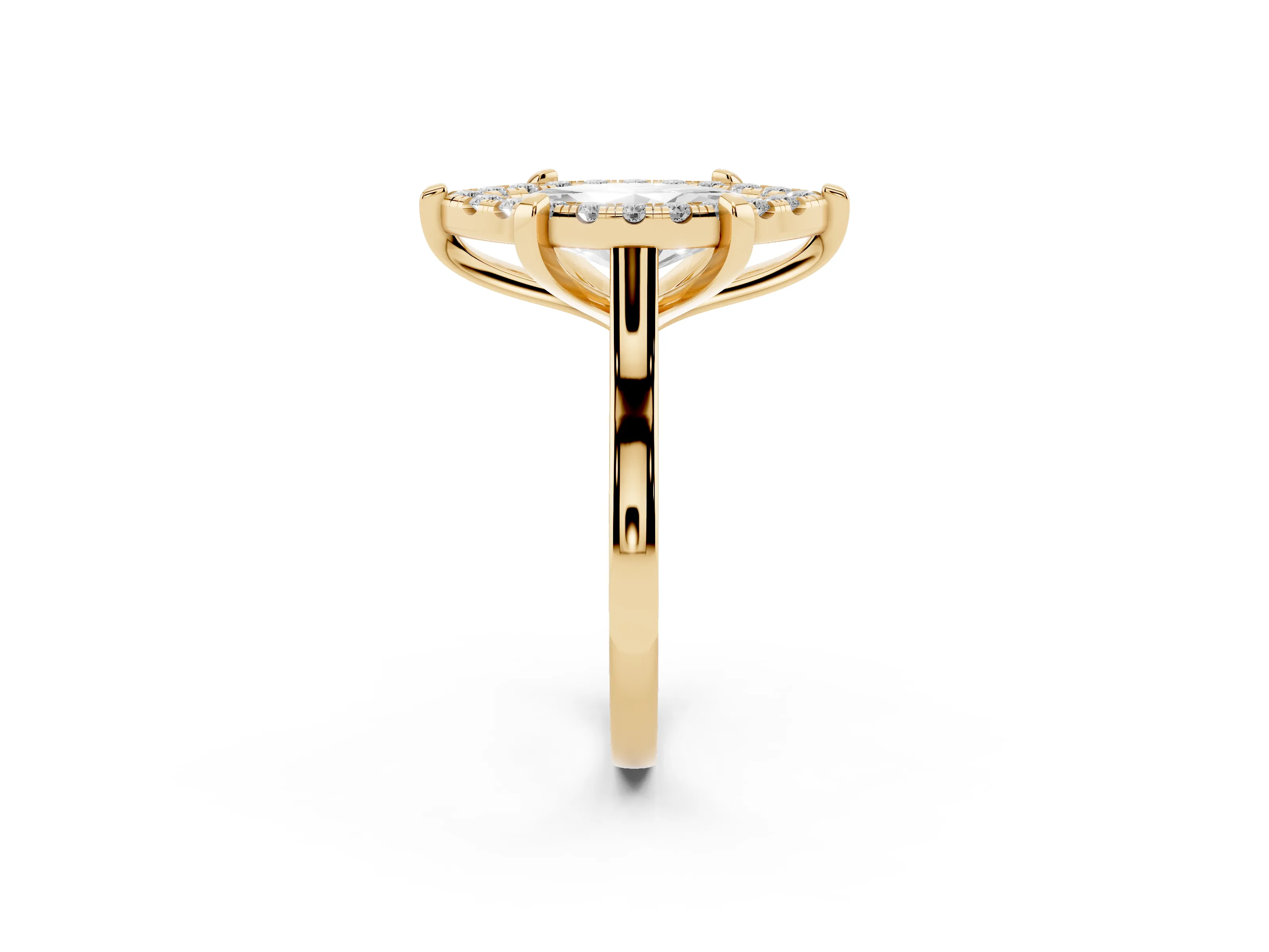 Marquise Cut Diamond Cluster Halo Solitaire Ring Set in Yellow gold with Prong Setting