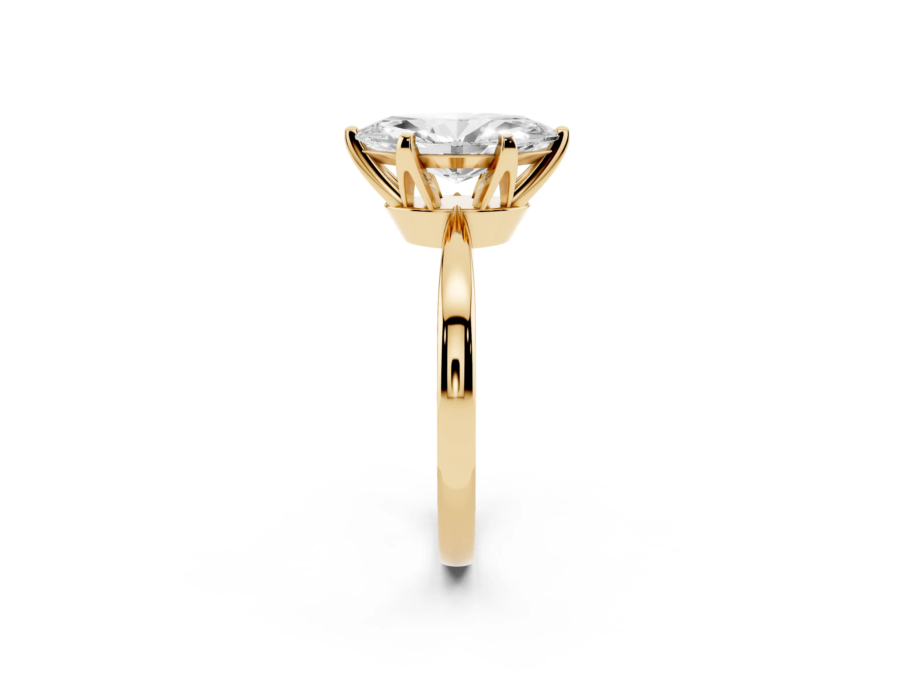 Marquise Cut Diamond Solitaire Engagement Ring Set in Yellow gold with Slim Tapered Solitaire Band