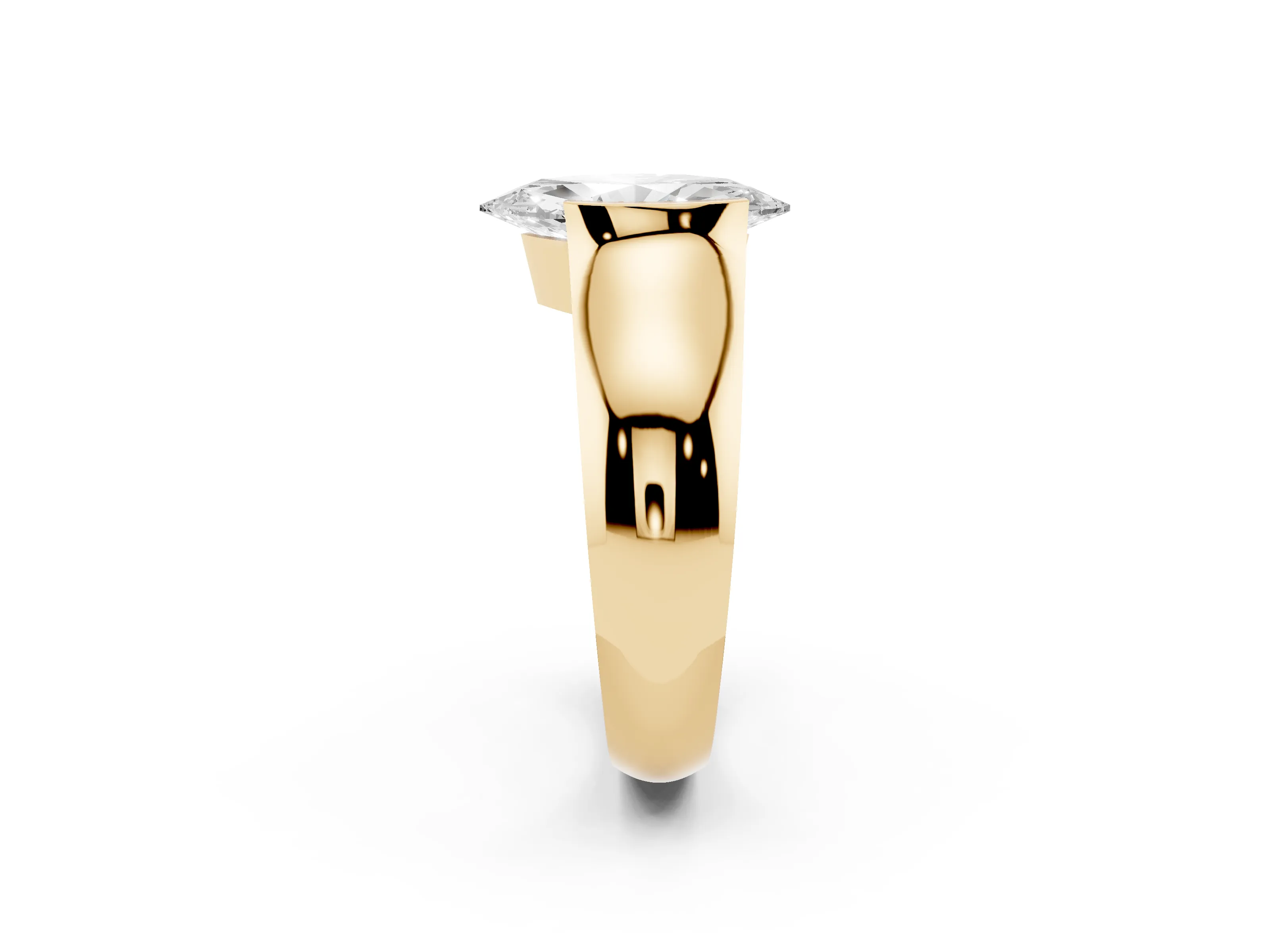 Marquise Cut Diamond Bezel Solitaire Ring Set in Yellow gold with Wide Band