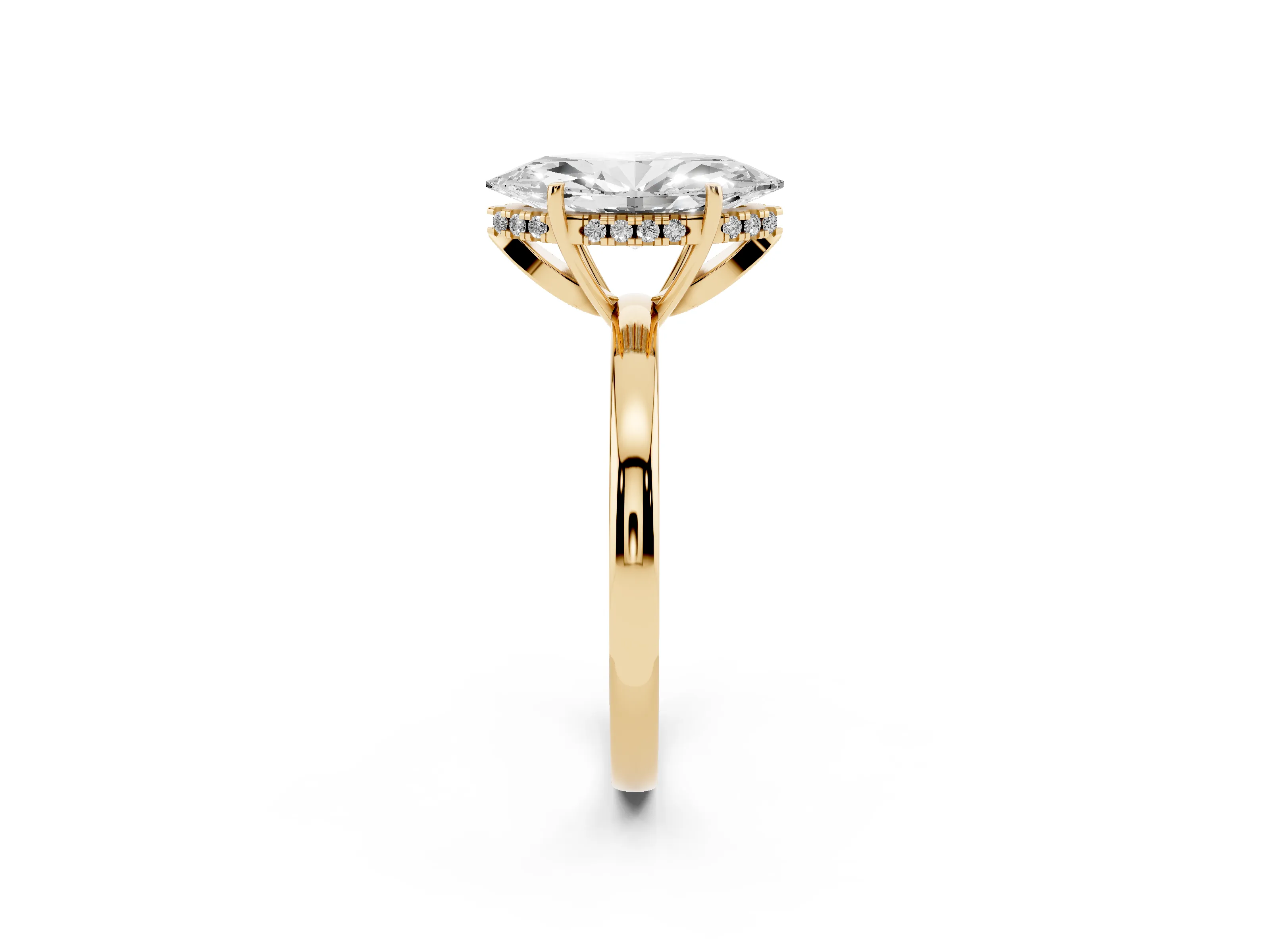 Marquise Cut Diamond Solitaire Ring Set in Yellow gold with Plain Band and Prong Setting