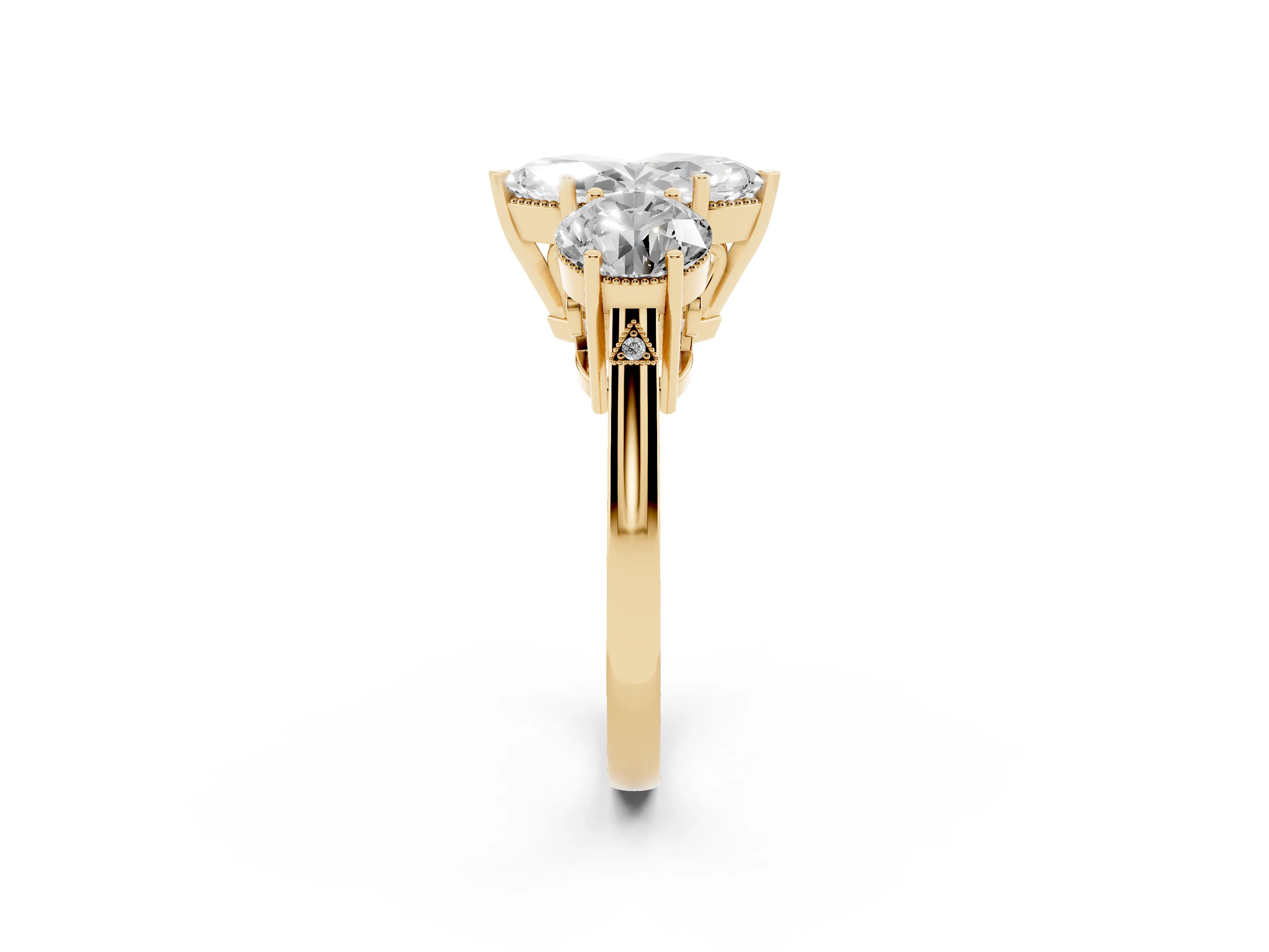 Marquise Cut Diamond Three-Stone Engagement Ring Set in Yellow gold with Polished Band
