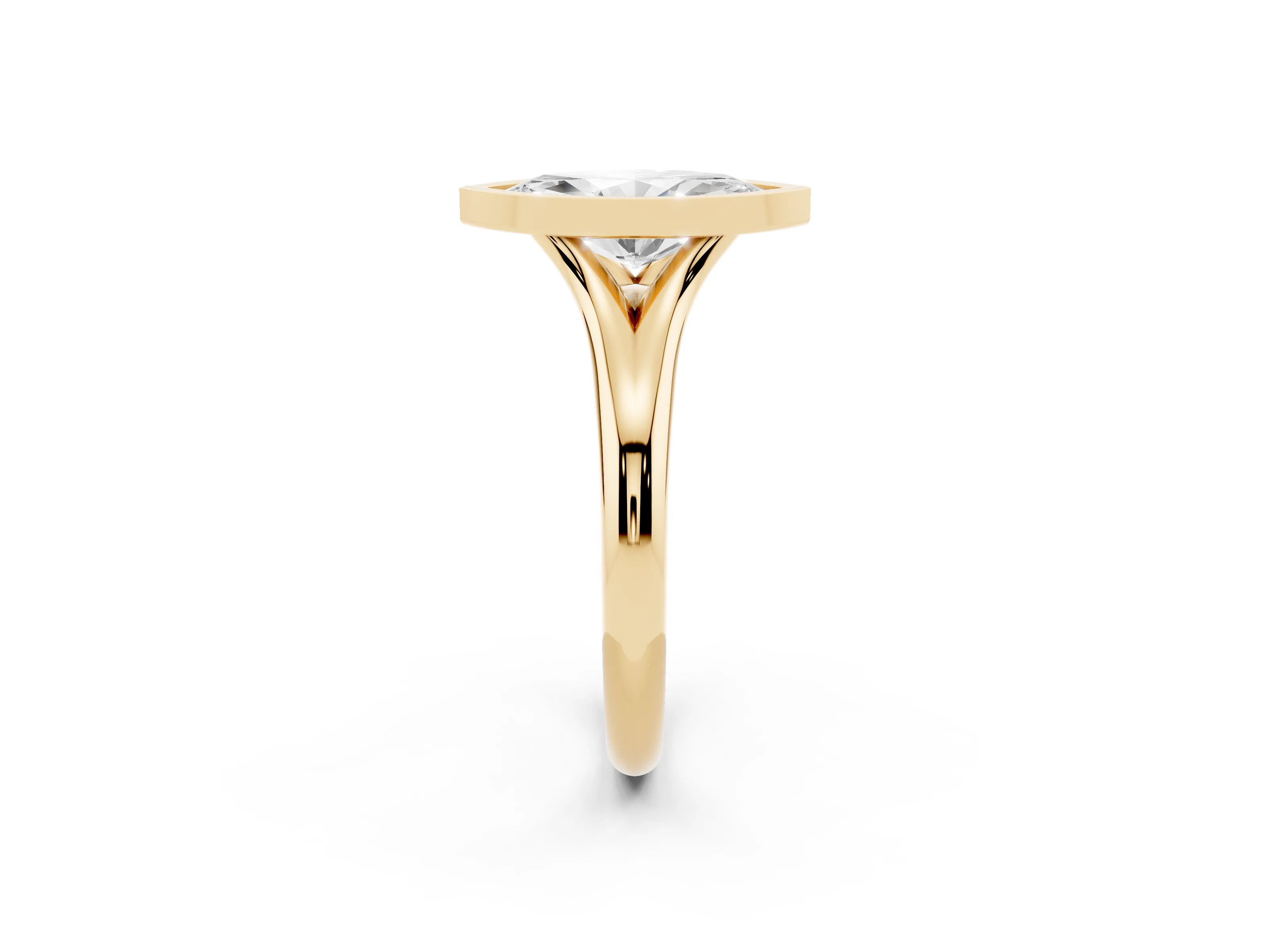 Bezel Set Marquise Cut Diamond Solitaire Ring Set in Yellow gold with Smooth Band