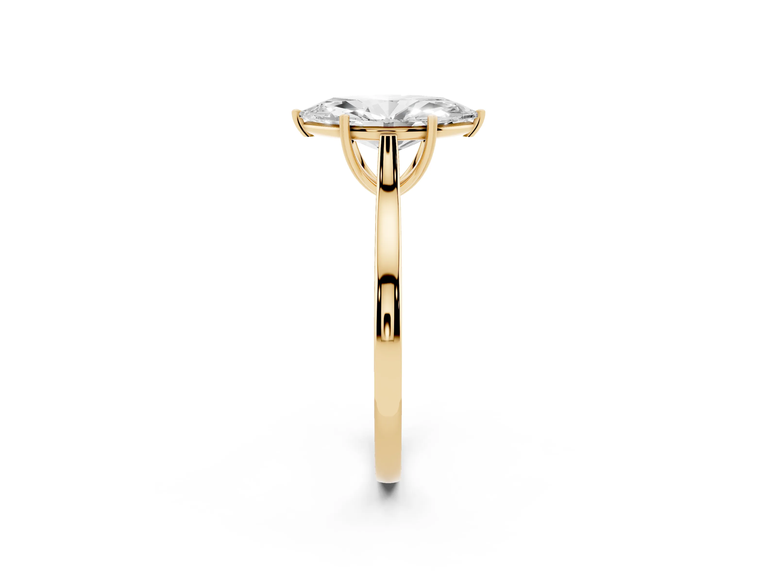 Marquise Cut Diamond Solitaire Heart Prong Engagement Ring Set in Yellow gold with Tapered Band