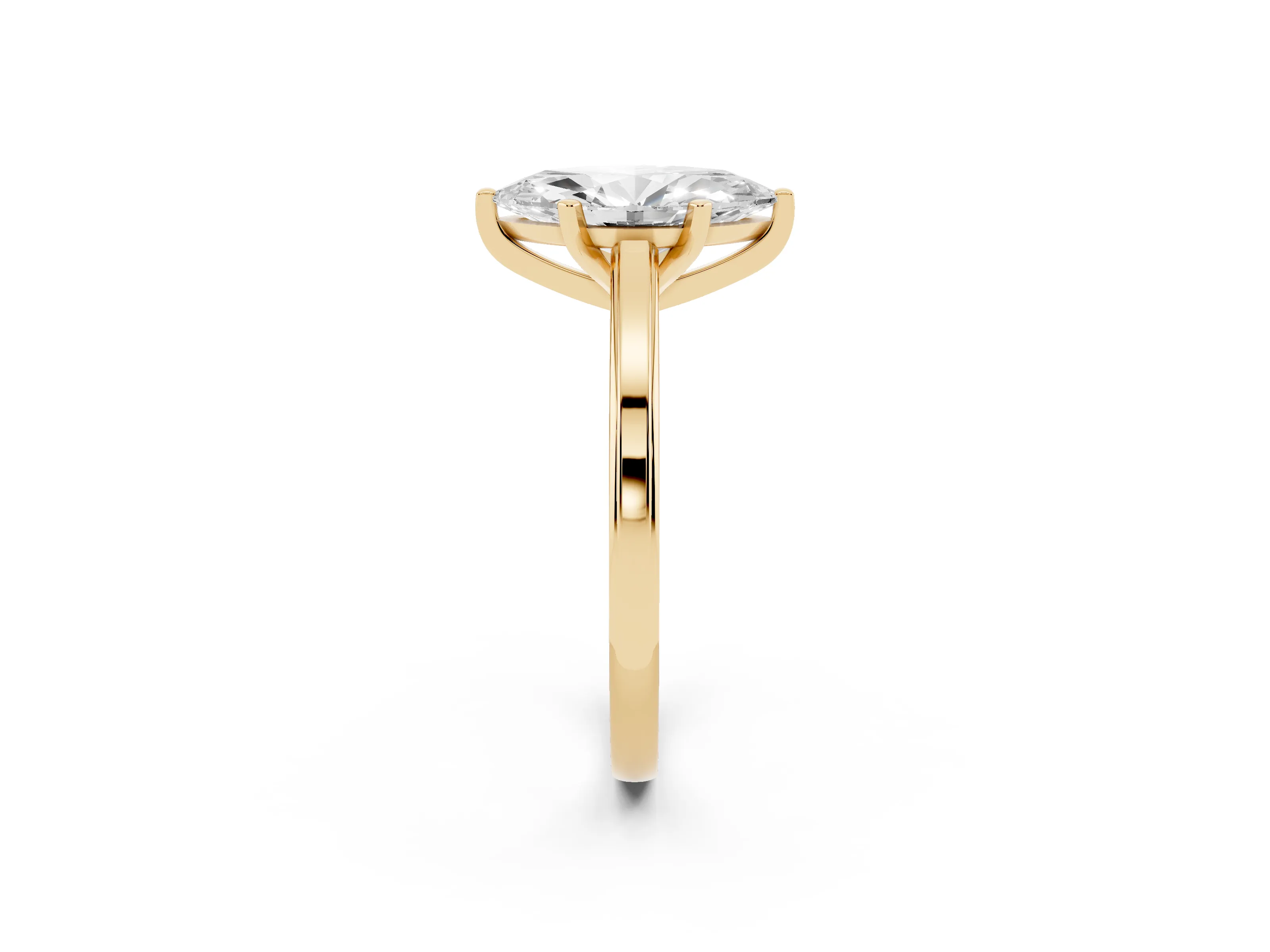Marquise Cut Diamond Solitaire Ring Set in Yellow gold with Prong Setting and Classic Band