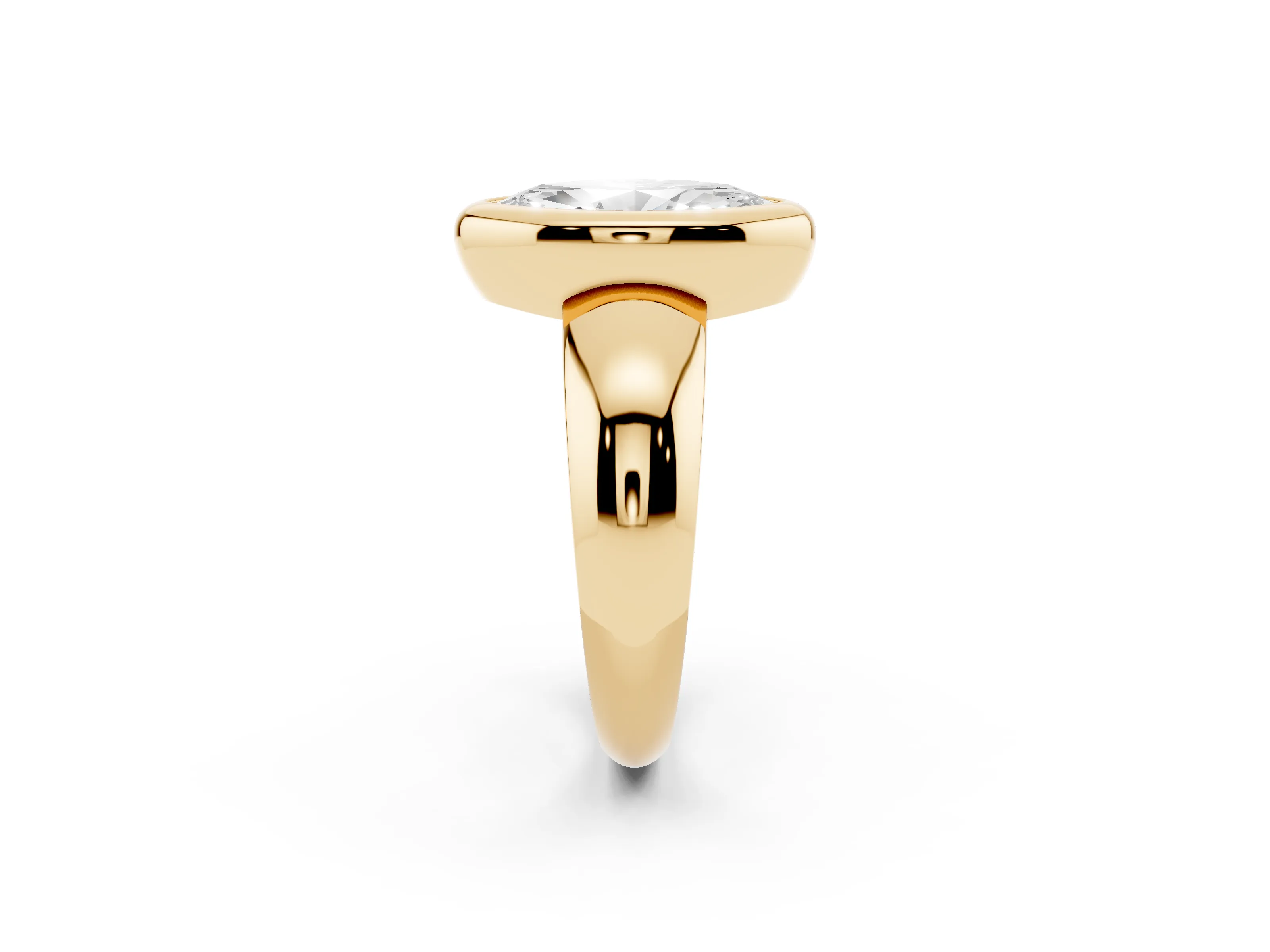 Bezel Set Marquise Cut Diamond Solitaire Ring Set in Yellow gold with Wide Band