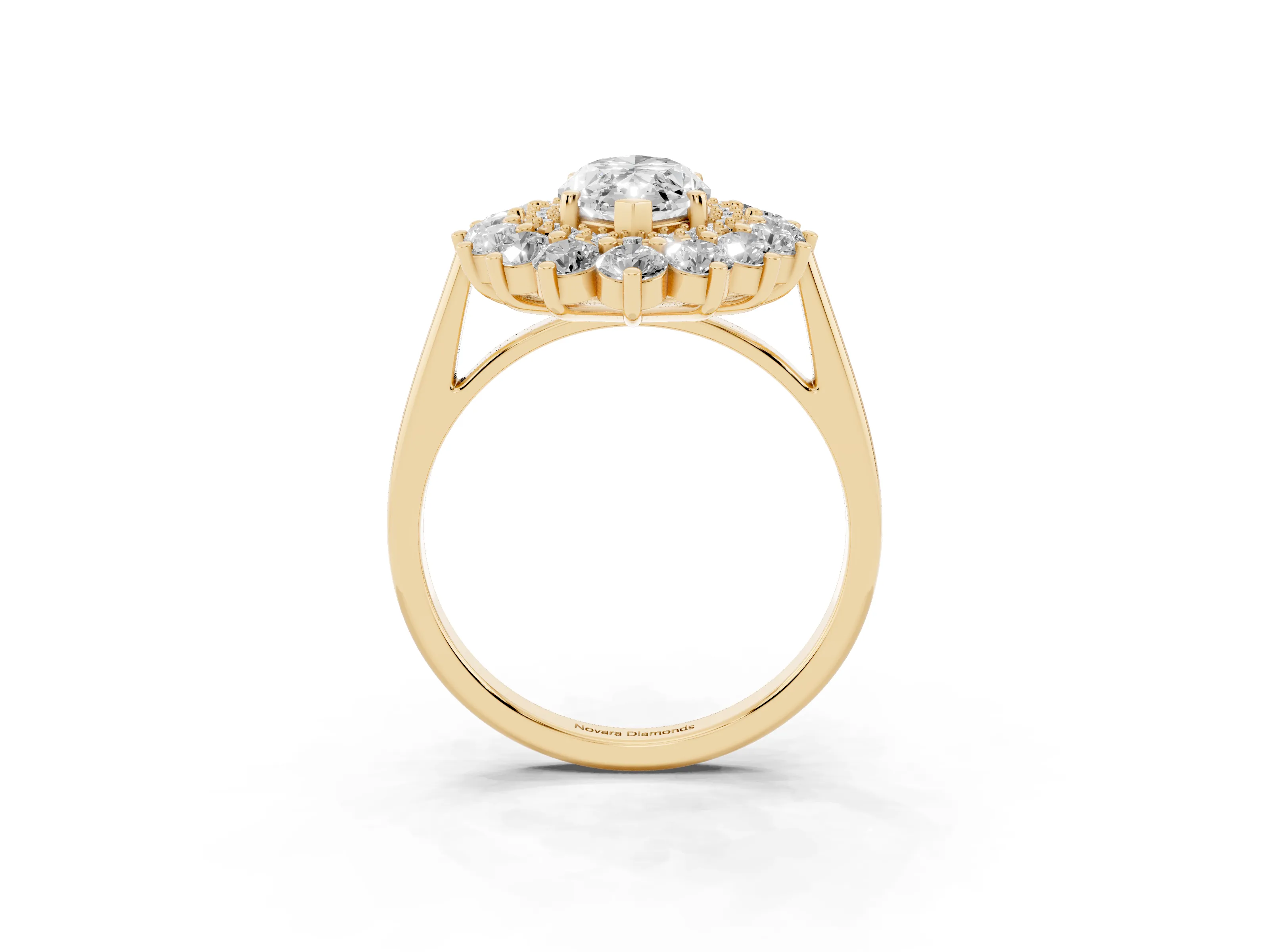 Marquise Cut Diamond Floral Double Halo Ring Set in Yellow gold with Round Petals