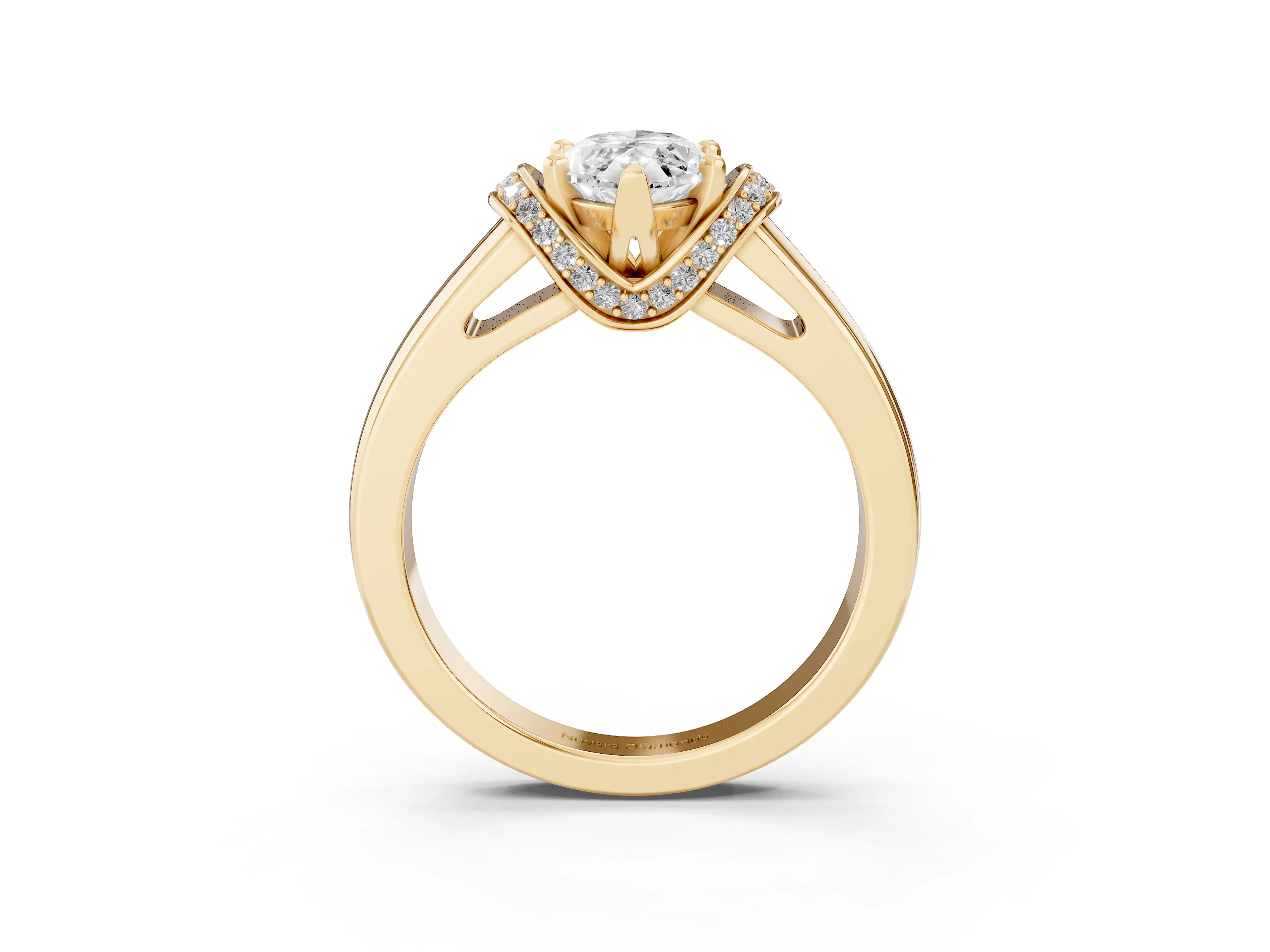 Marquise Cut Diamond Pavé Band Solitaire Ring Set in Yellow gold with Prong Setting