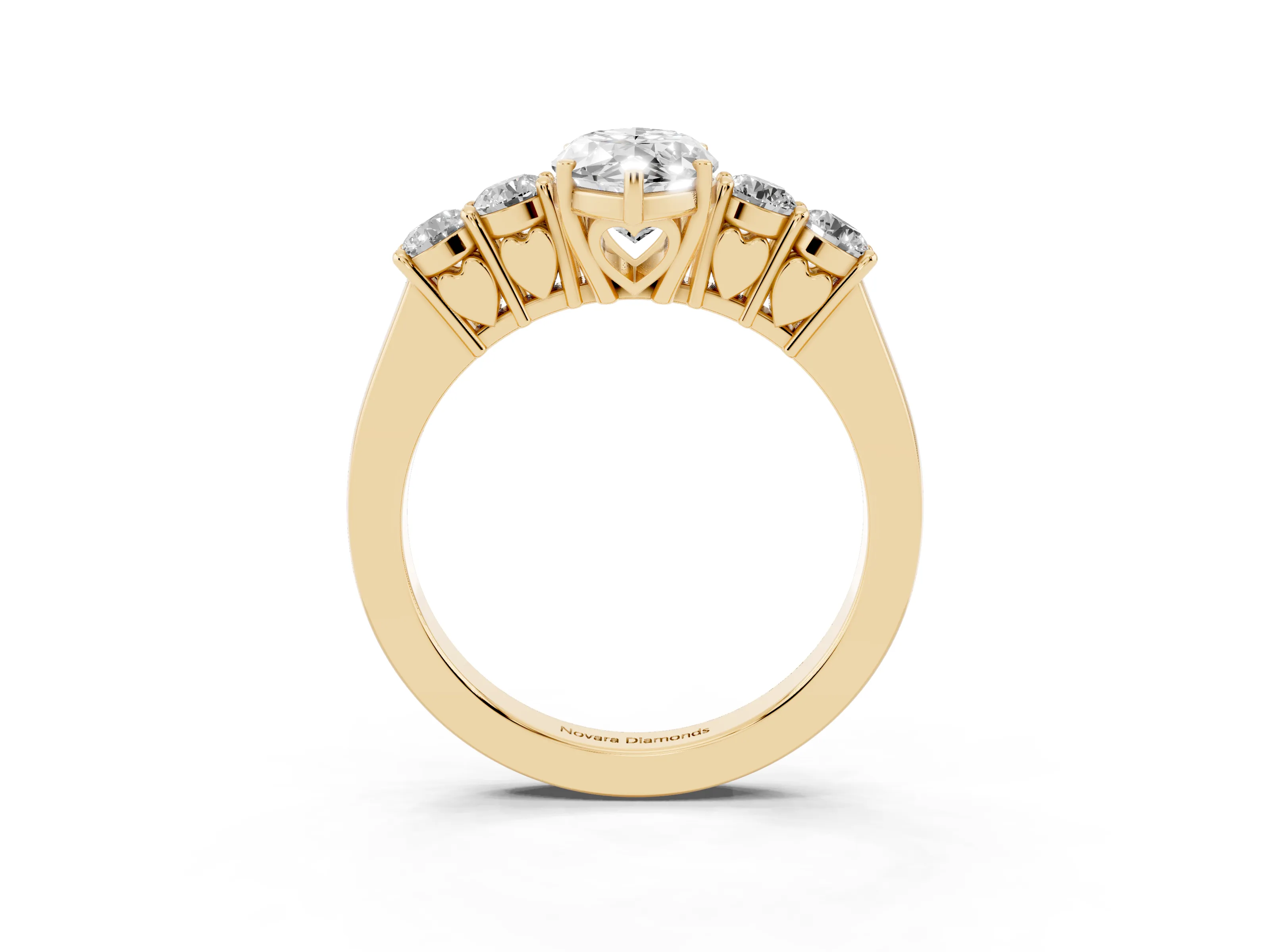 Marquise Cut Diamond Five-Stone Prong Set Band Ring Set in Yellow gold with Polished Band