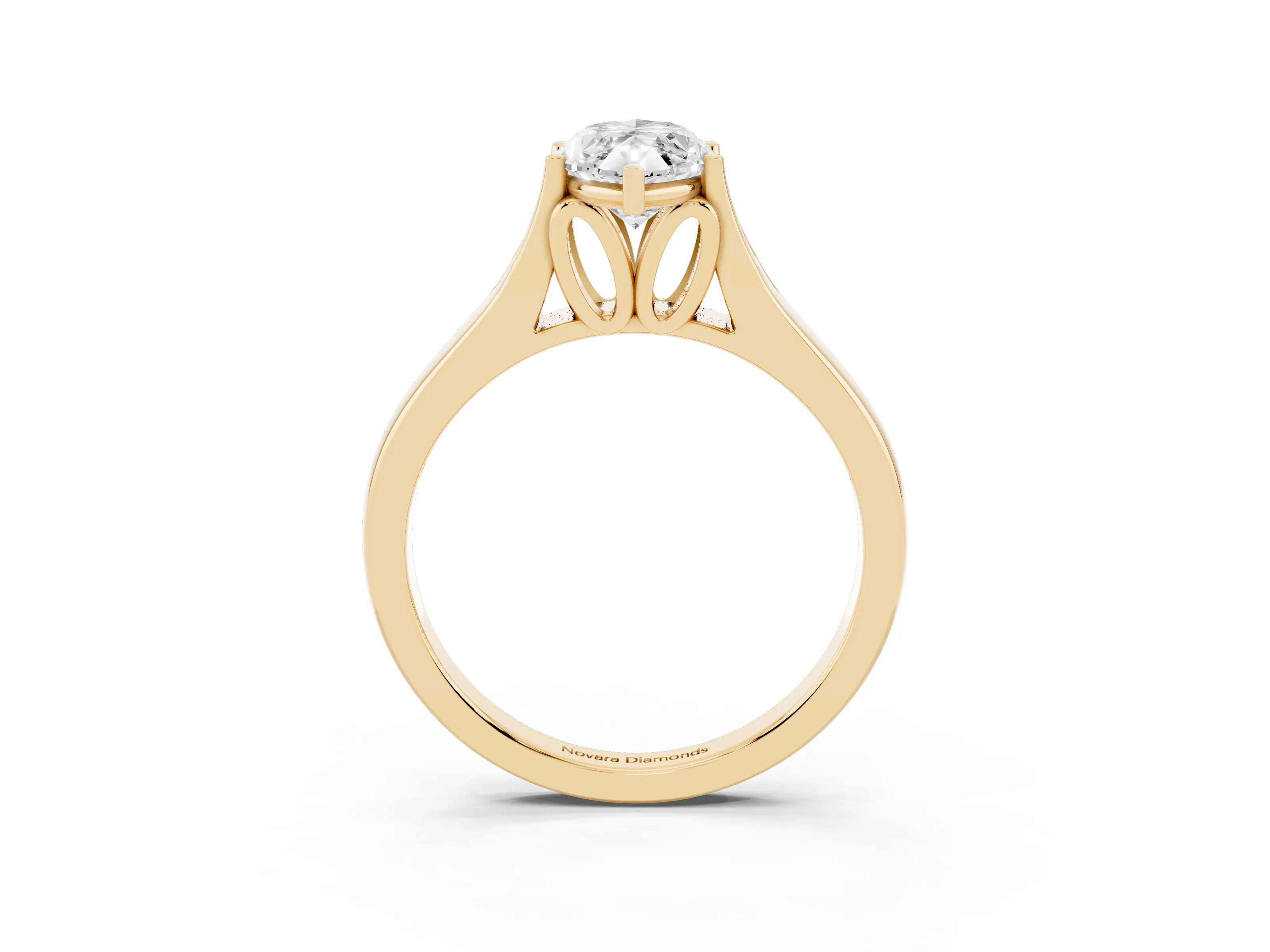Marquise Cut Diamond Solitaire Ring Set in Yellow gold with Arched Cathedral Band and Prong Setting