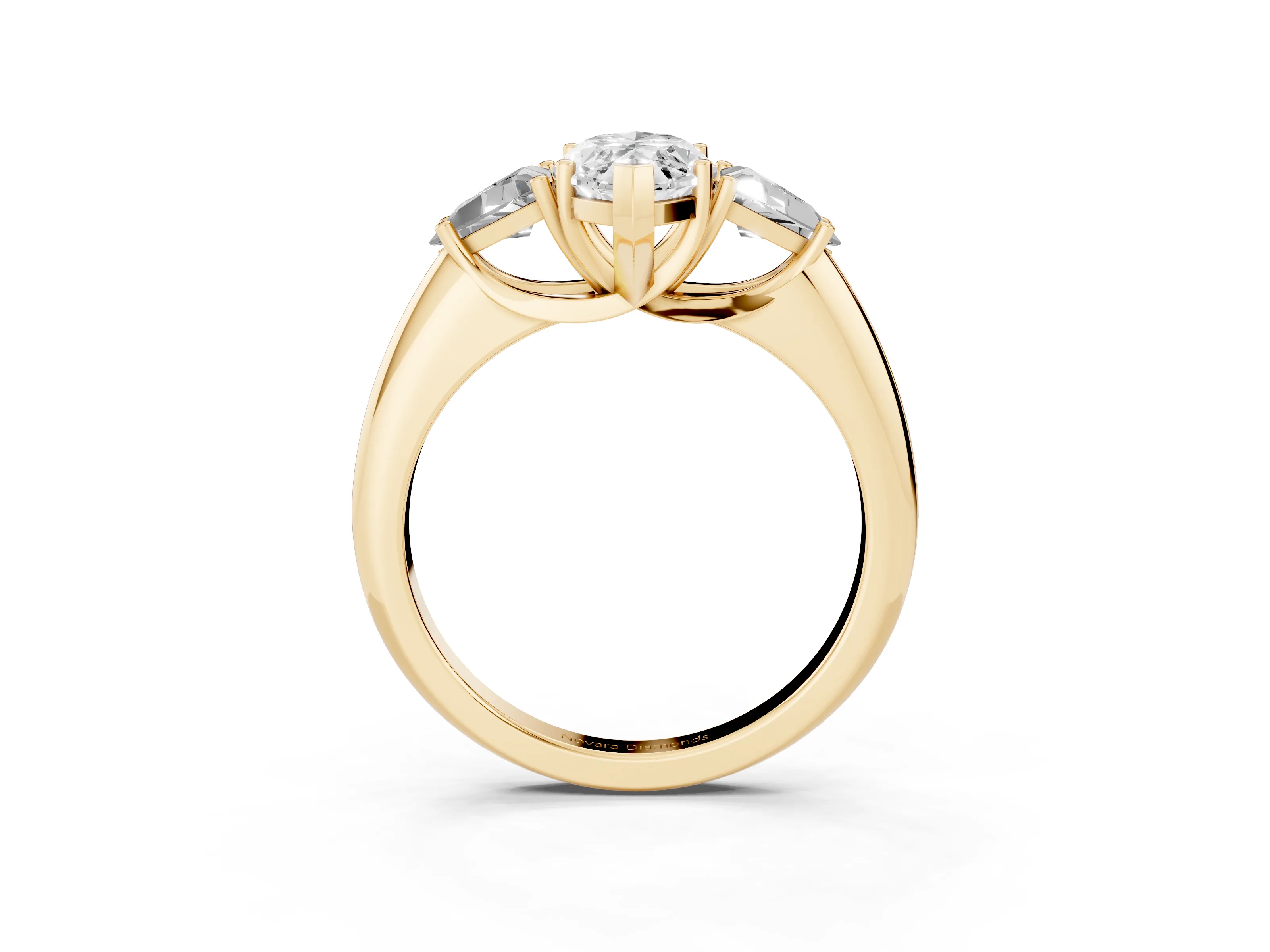 Marquise Cut Diamond Three-Stone Engagement Ring Set in Yellow gold with Trillion Side Stones
