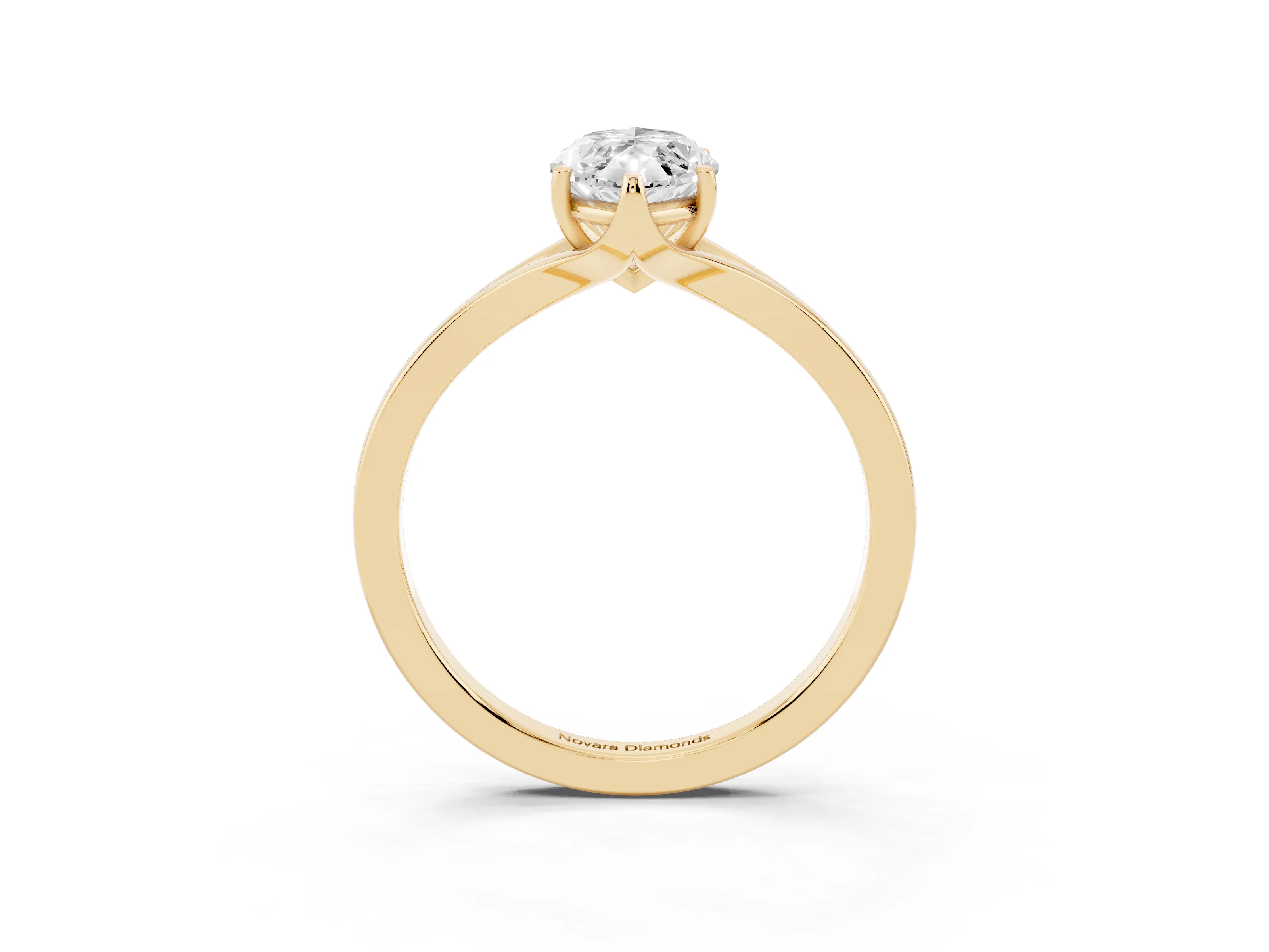 Marquise Cut Diamond Solitaire Ring Set in Yellow gold with Polished Tapered Band and Prong Setting