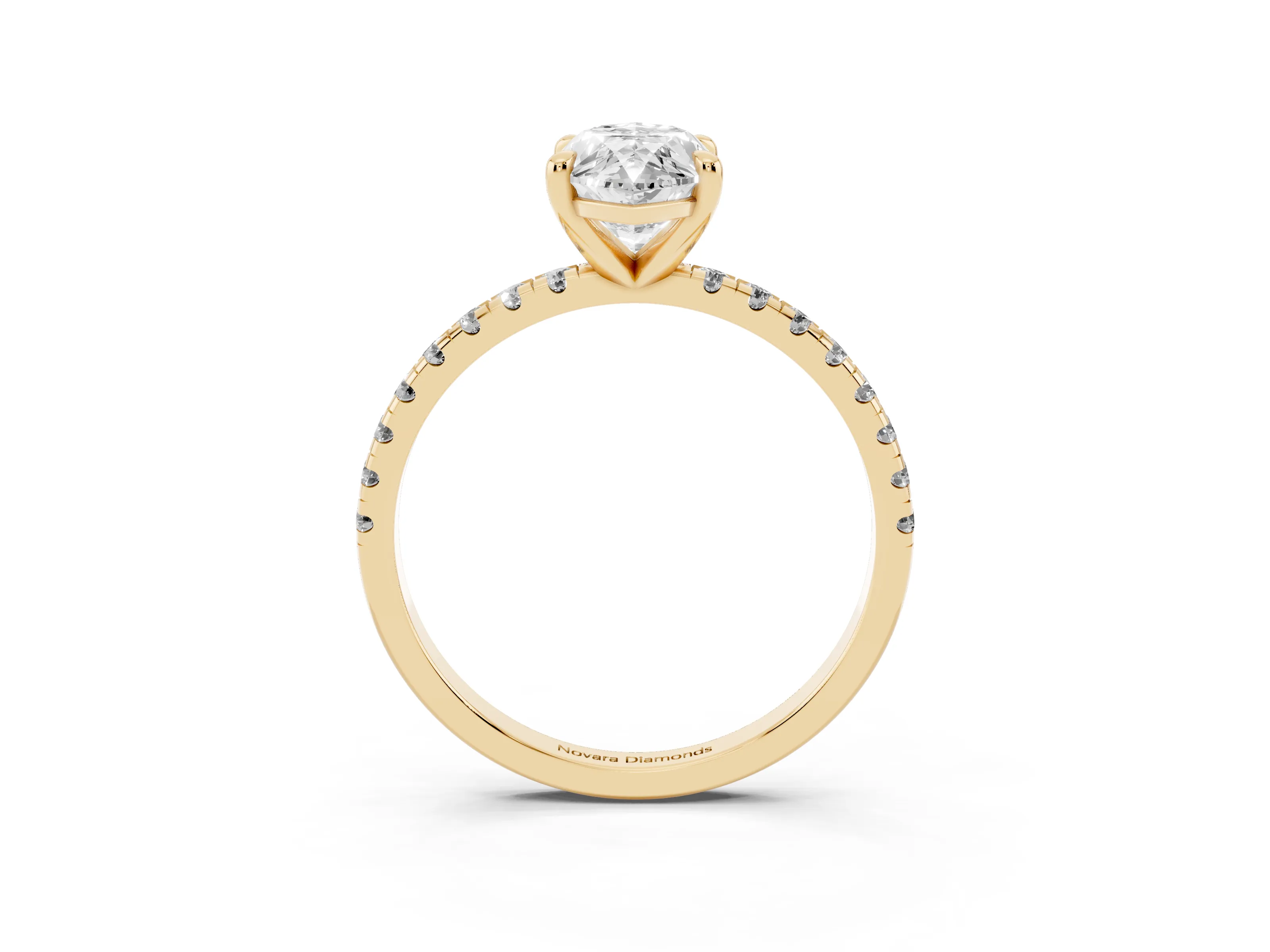 Marquise Cut Diamond Brilliant Solitaire Ring Set in Yellow gold with Pavé Band and Prong Setting