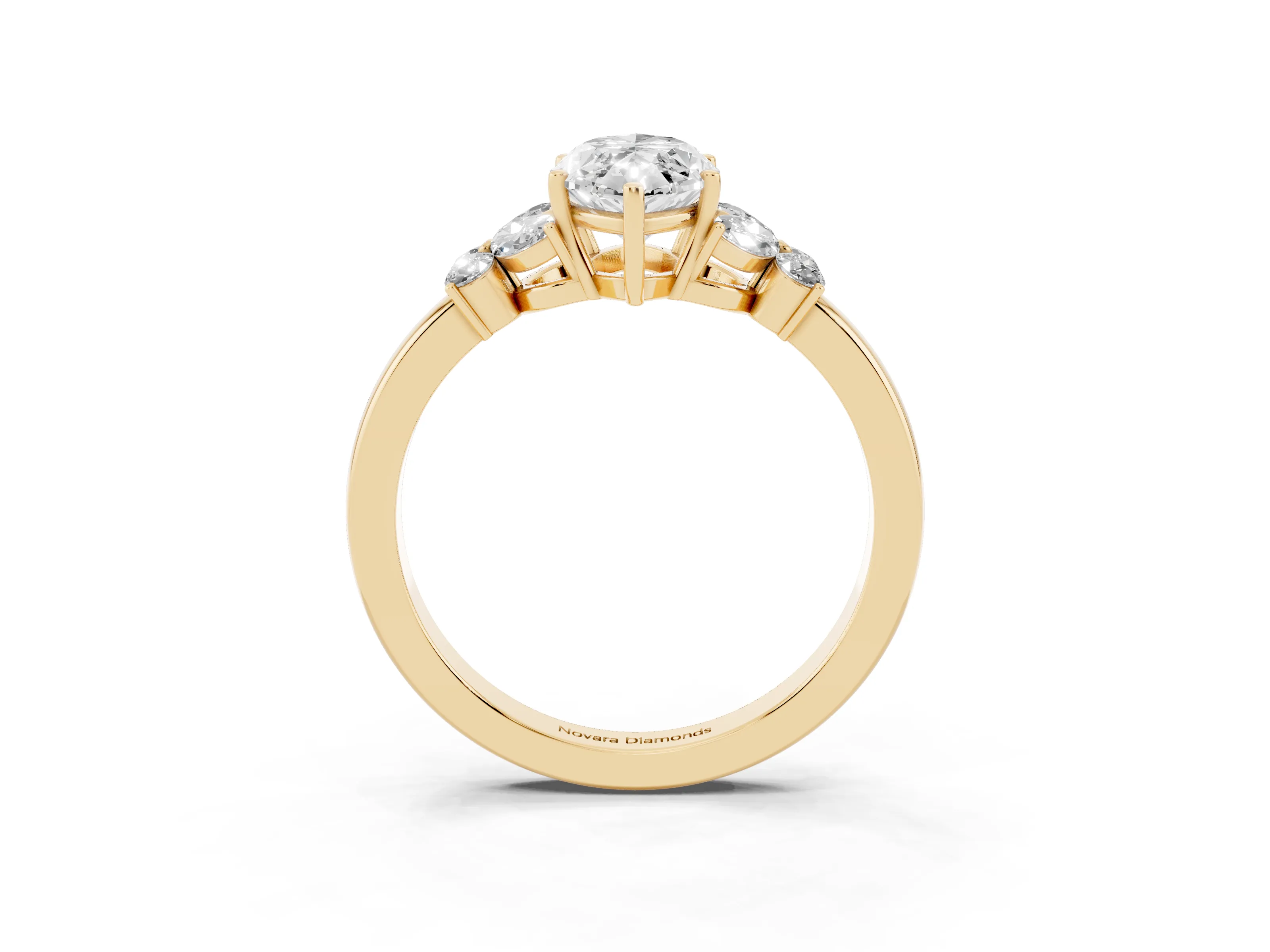 Marquise Cut Diamond Solitaire Floral Ring Set in Yellow gold with Marquise Petals and Prong Setting