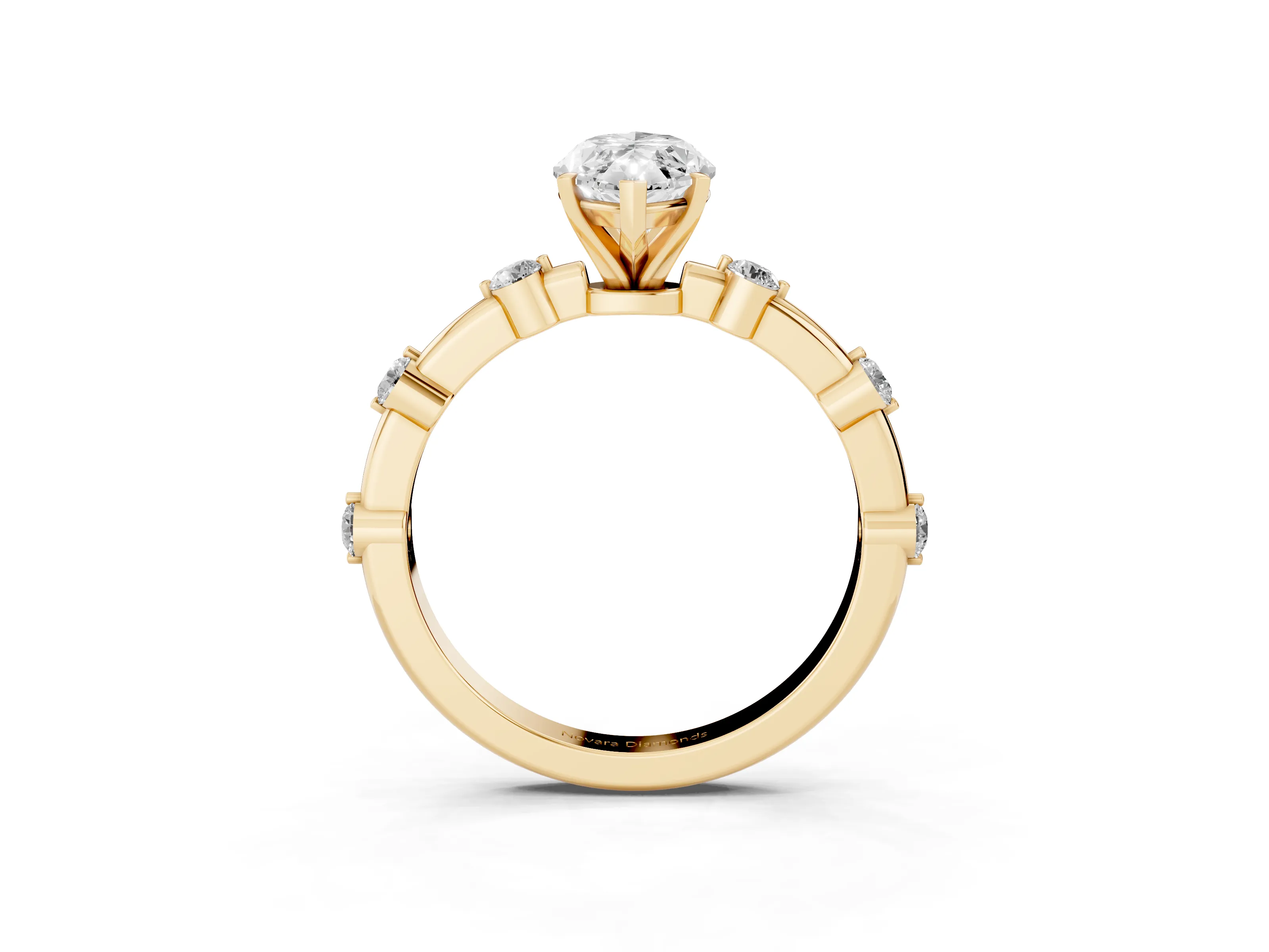 Marquise Cut Diamond Solitaire Ring Set in Yellow gold with Bezel Set Side Stones and Prong Setting