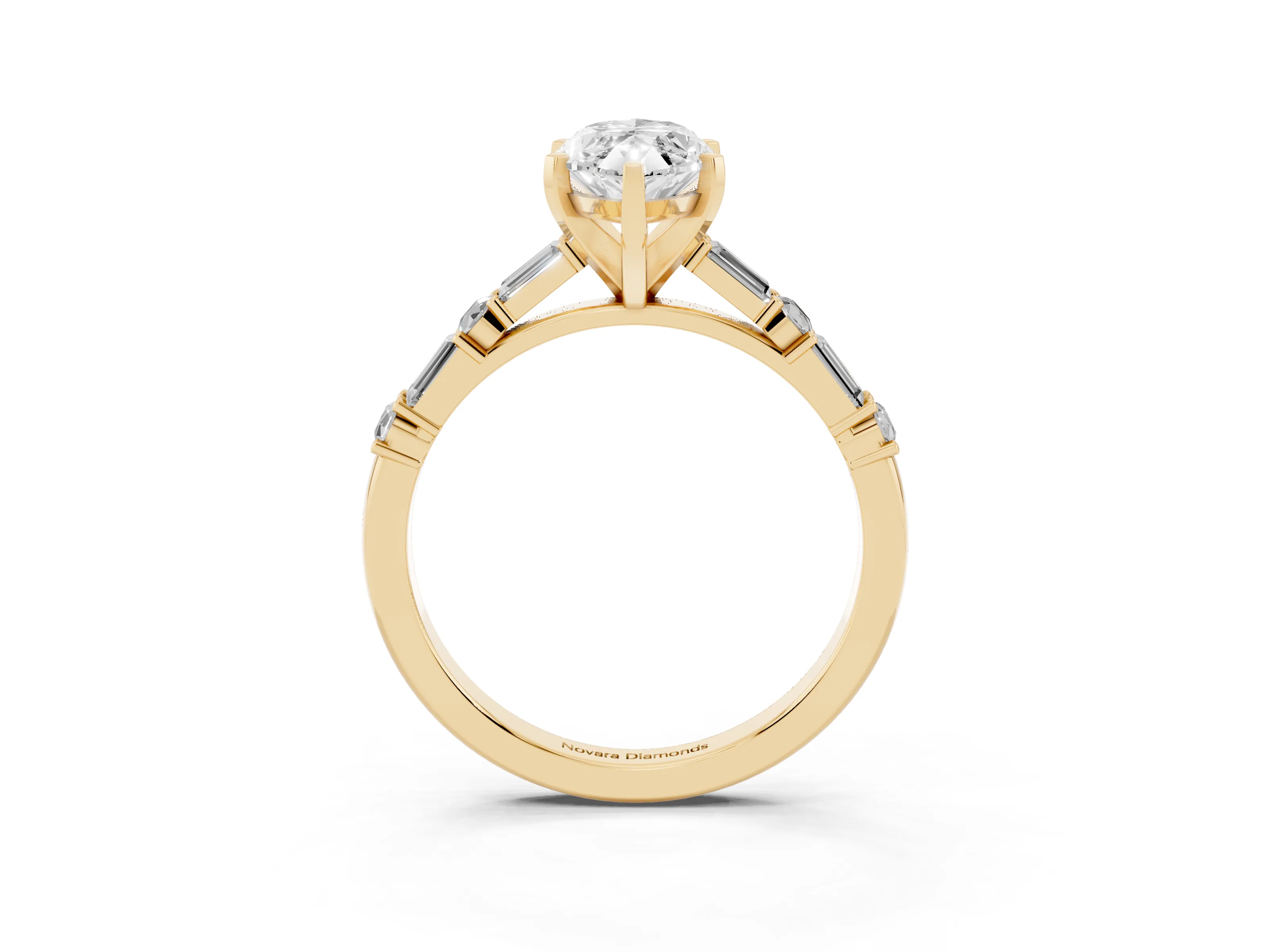 Marquise Cut Diamond Solitaire Set in Yellow gold with Side Baguettes and Channel Set Band
