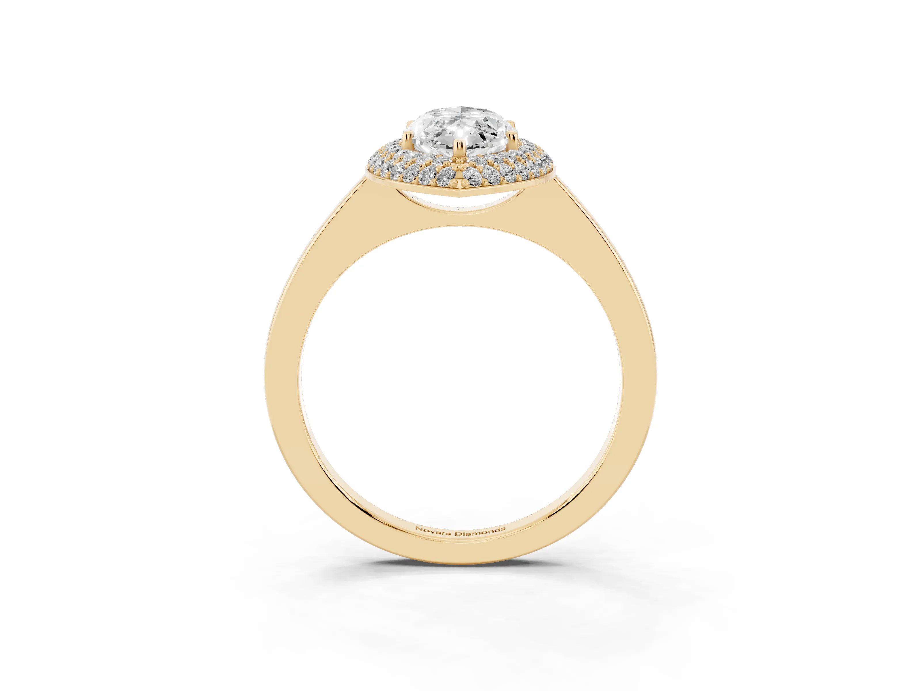Marquise Cut Diamond Halo Engagement Ring Set in Yellow gold with Solitaire Band and Prong Setting