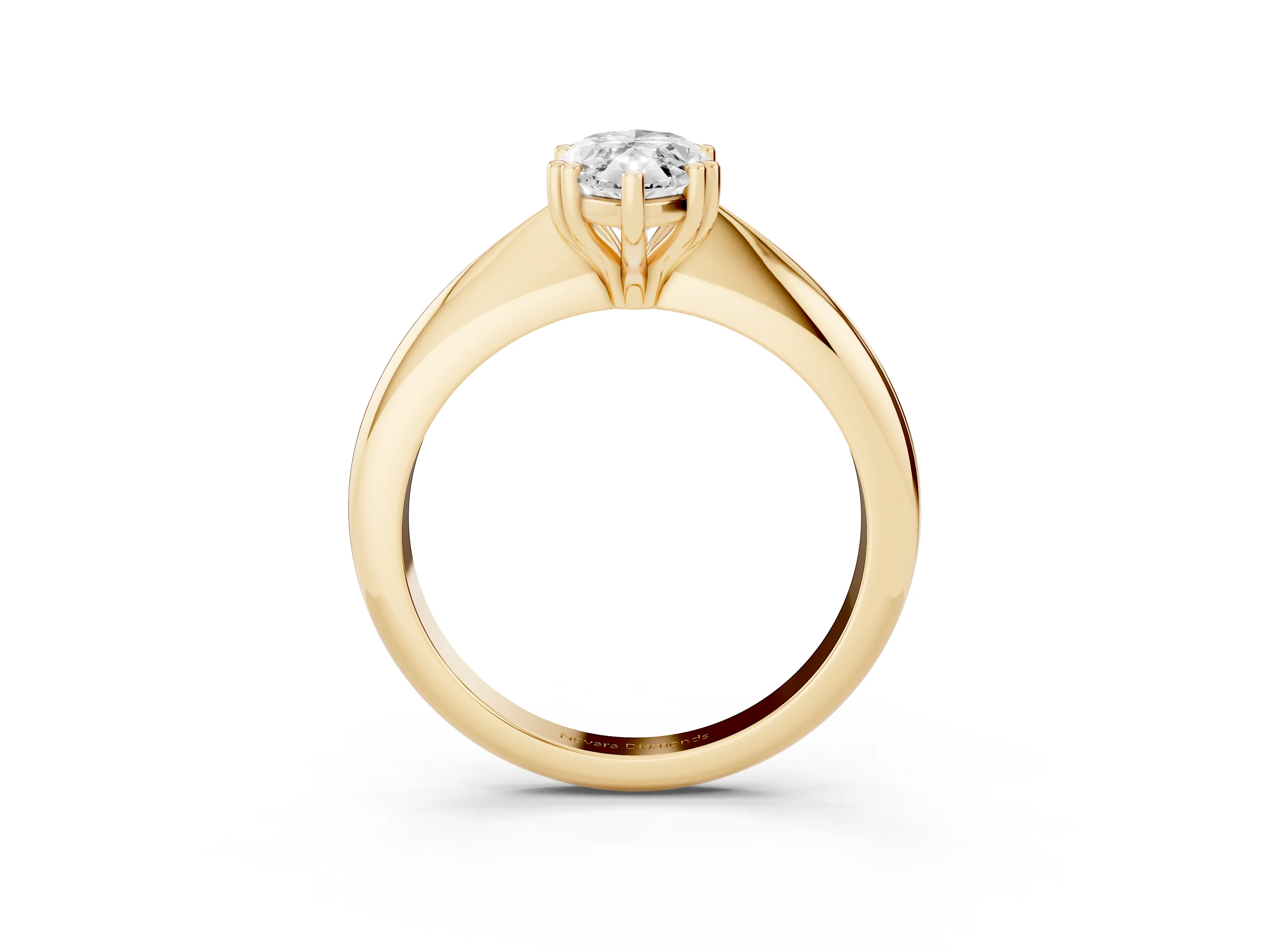 Marquise Cut Diamond Solitaire Engagement Ring Set in Yellow gold with Tapered Band and Prong Setting