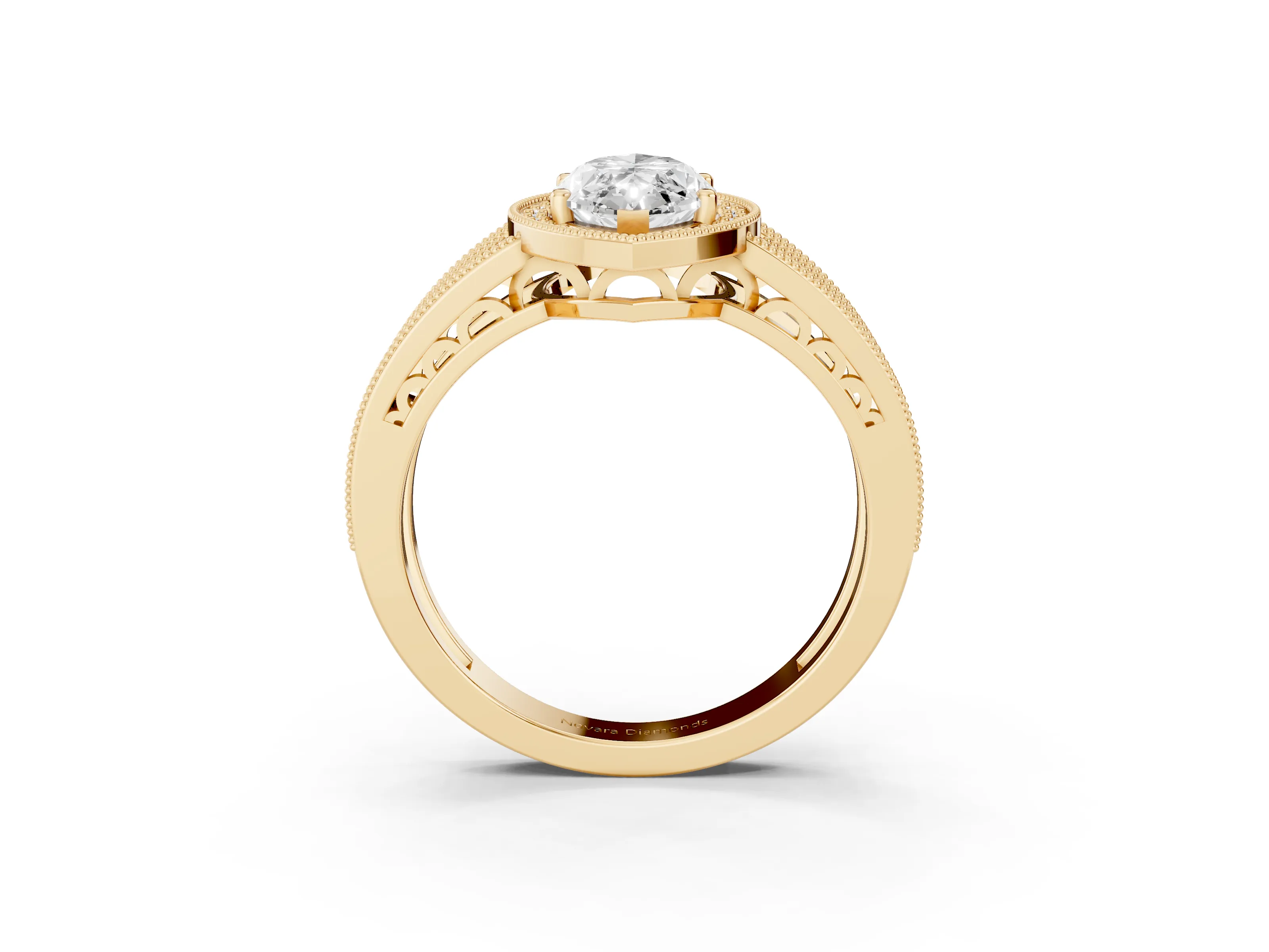 Marquise Cut Diamond Halo Ring Set in Yellow gold with Accent Split Shank and Prong Setting
