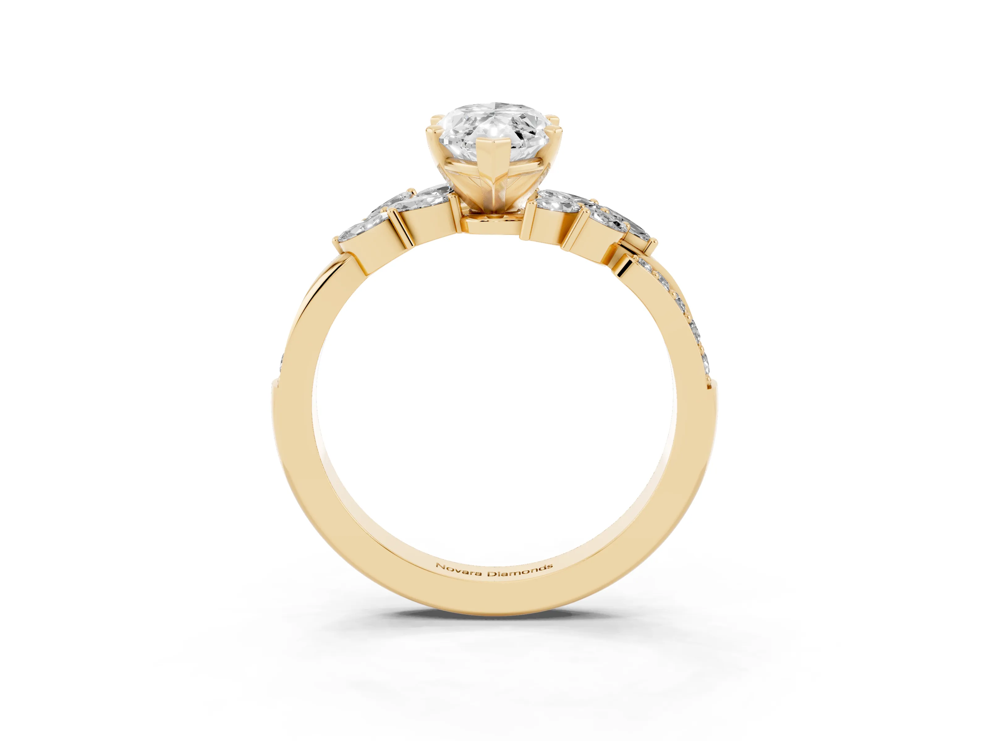 Marquise Cut Diamond Solitaire Ring Set in Yellow gold with Marquise Twist Band and Prong Setting