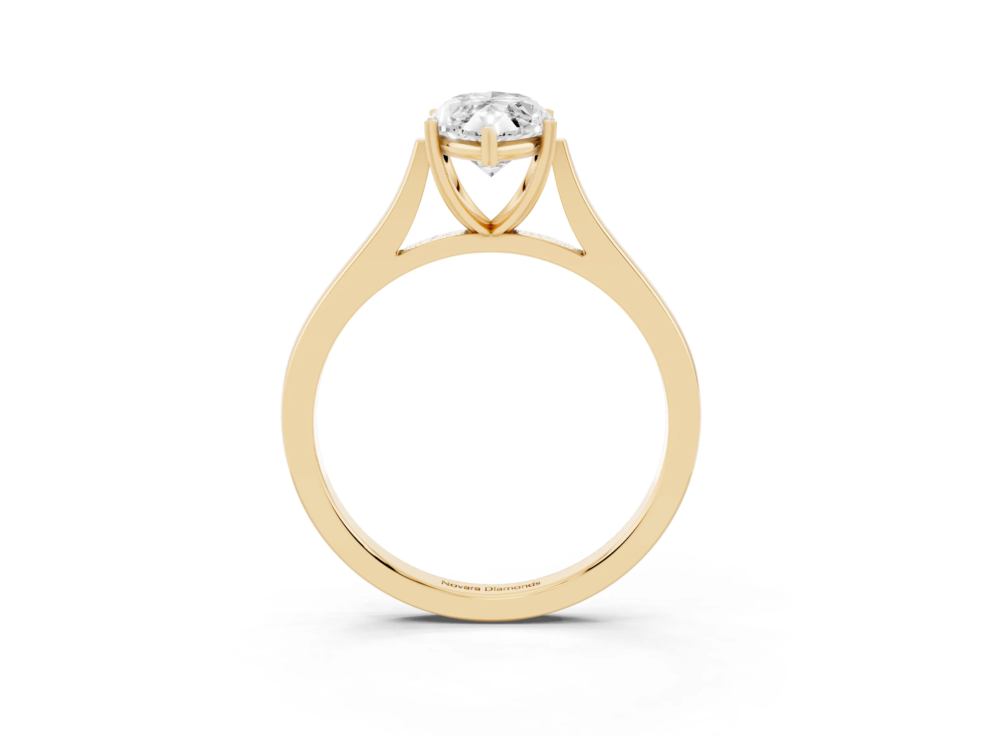 Marquise Cut Diamond Solitaire Heart Prong Engagement Ring Set in Yellow gold with Tapered Band