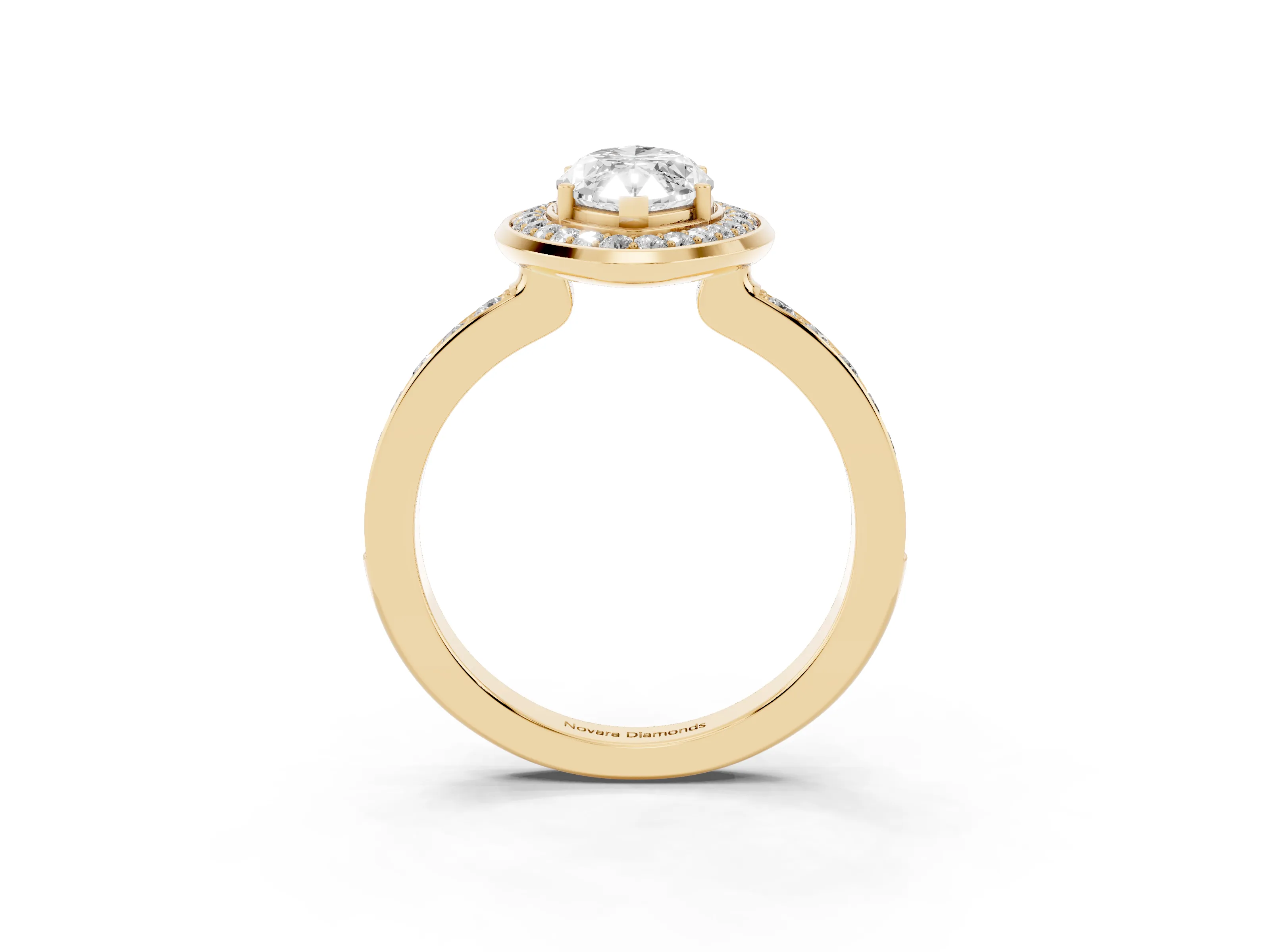Marquise Cut Diamond Halo Ring Set in Yellow gold with Bezel Frame and Pavé Band