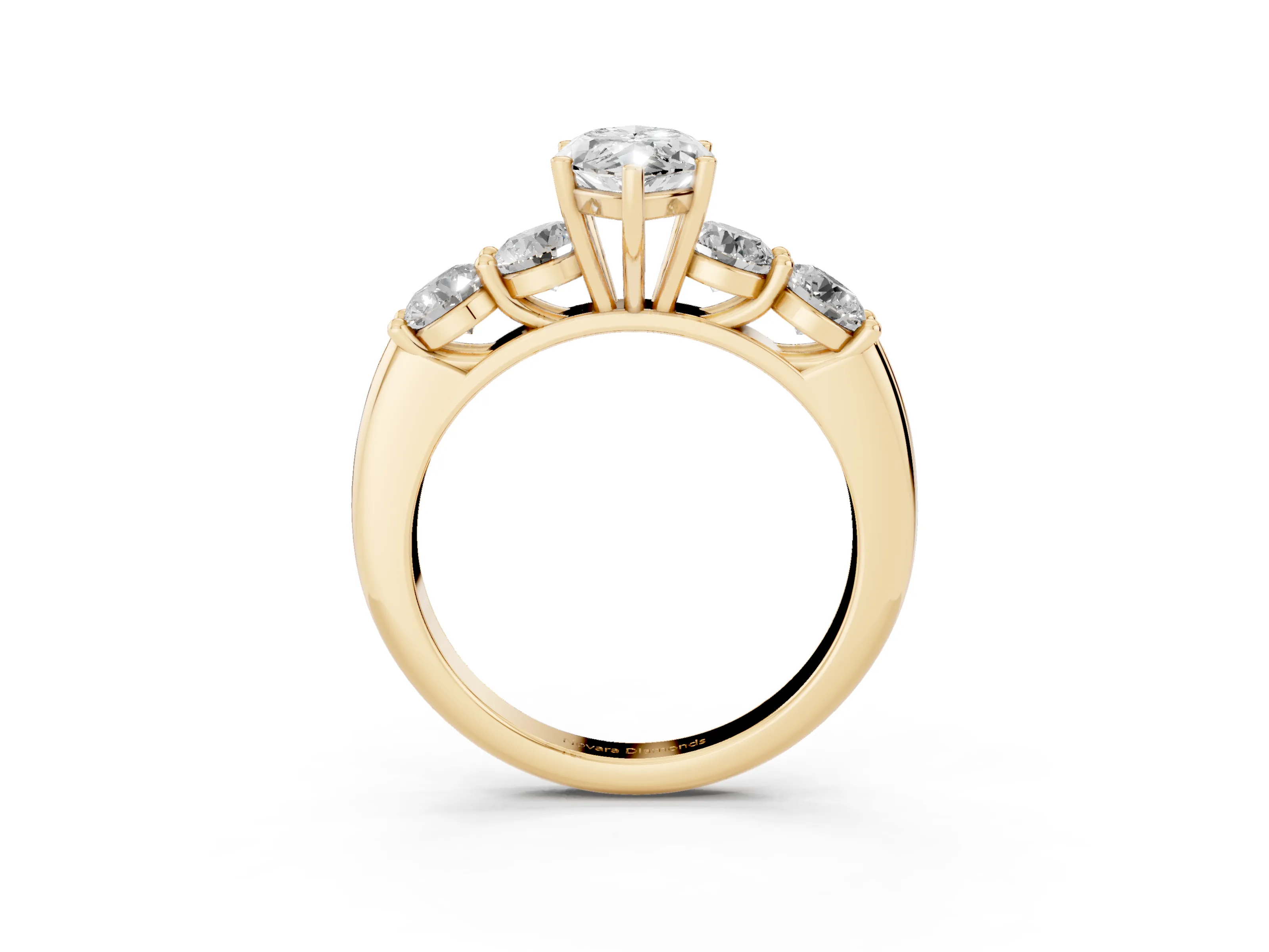 Marquise Cut Diamond Five-Stone Prong Set Ring Set in Yellow gold with Classic Band