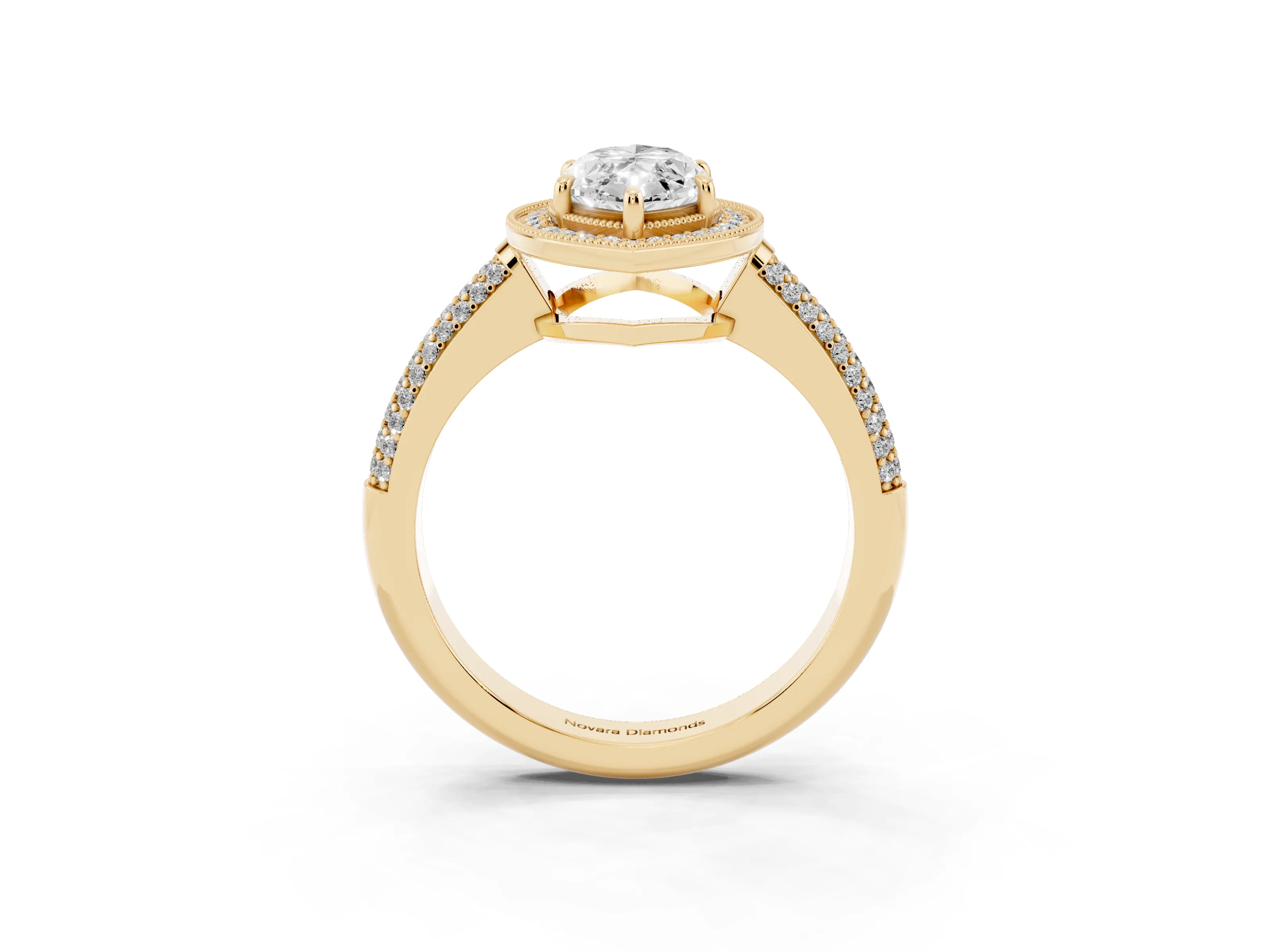 Marquise Cut Diamond Halo Pavé Band Set in Yellow gold with Prong Setting