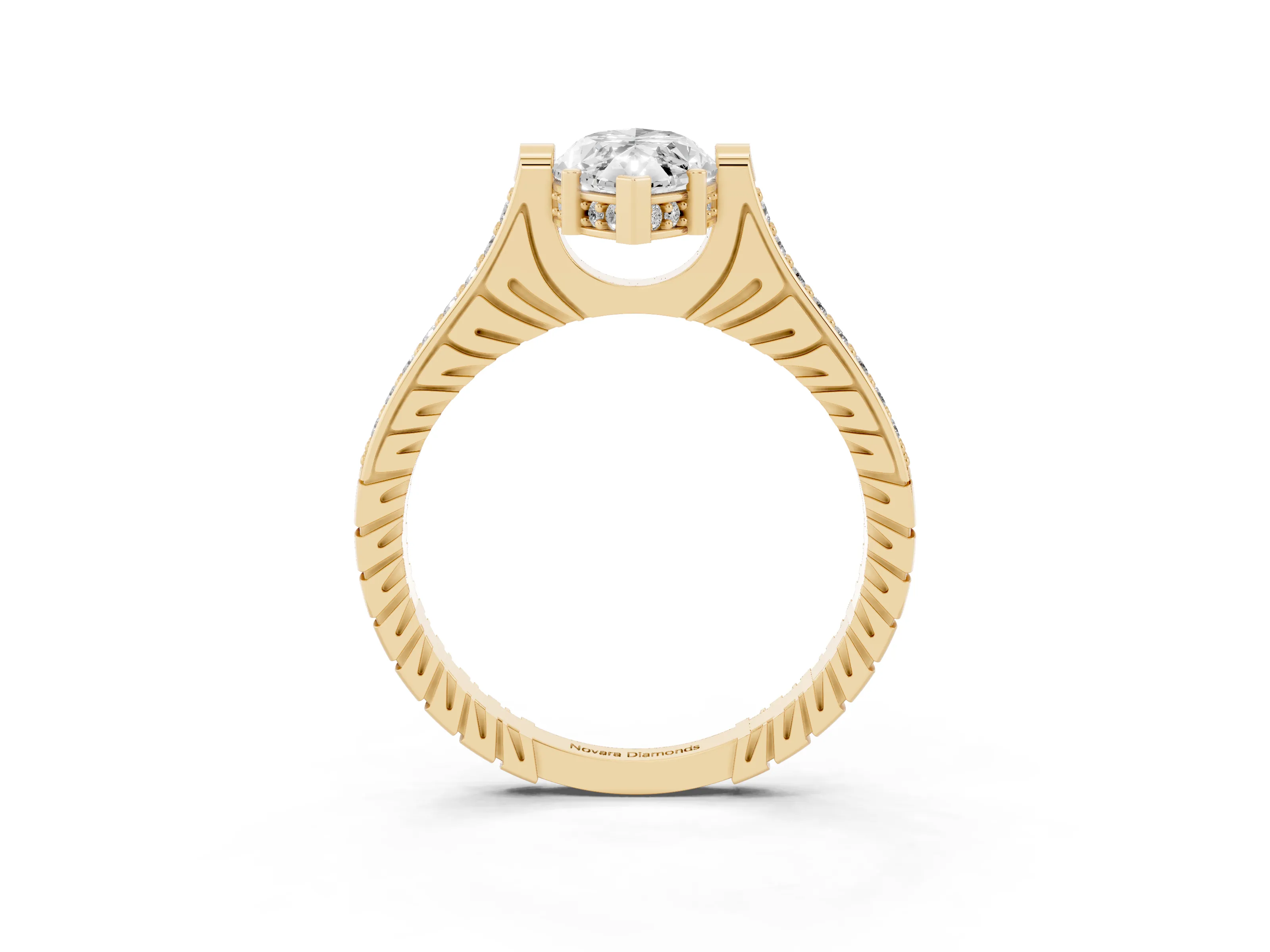 Marquise Cut Diamond Solitaire Ring Set in Yellow gold with Channel Set Band and Bezel Prong Setting