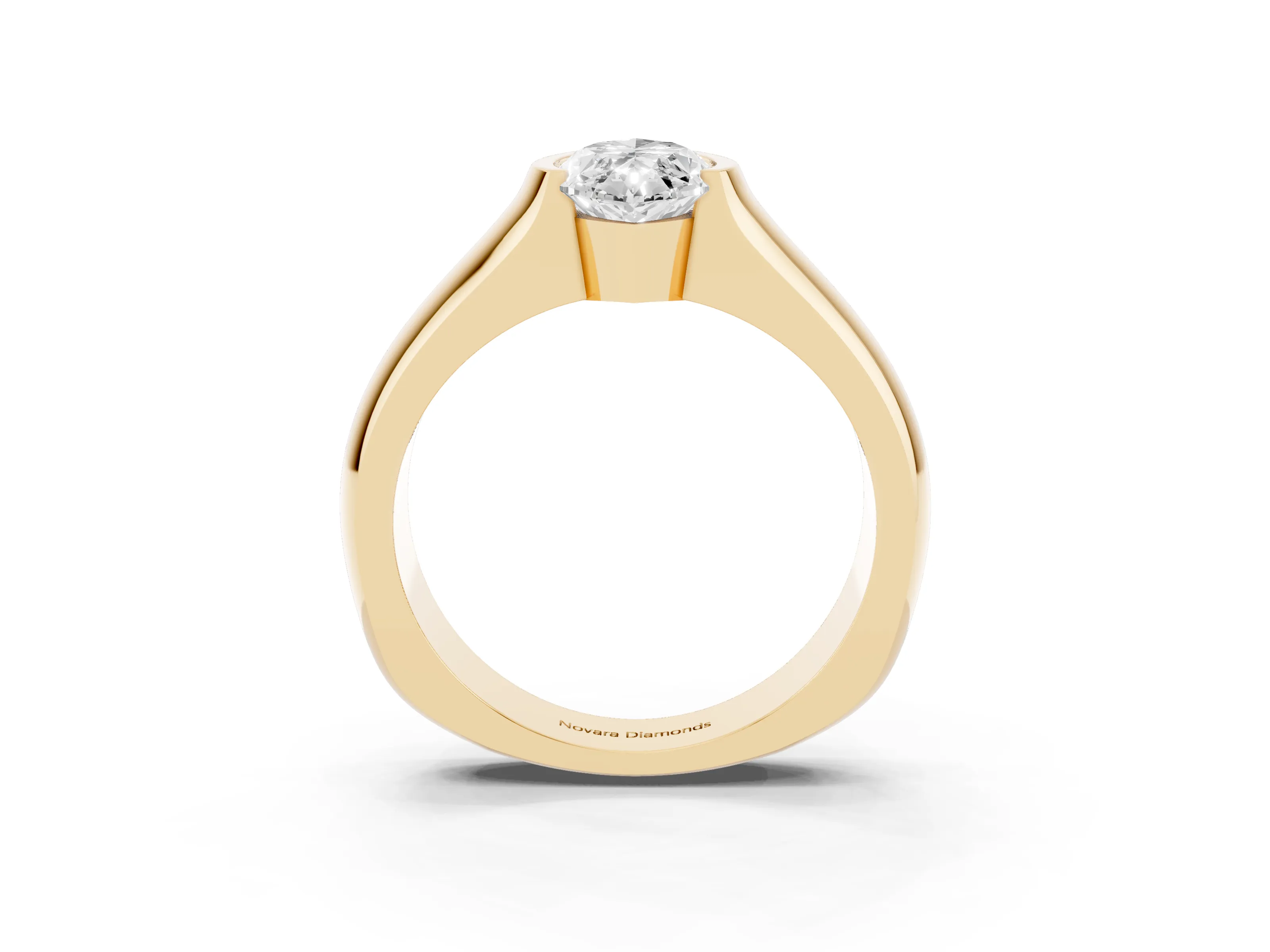 Marquise Cut Diamond Bezel Solitaire Ring Set in Yellow gold with Wide Band
