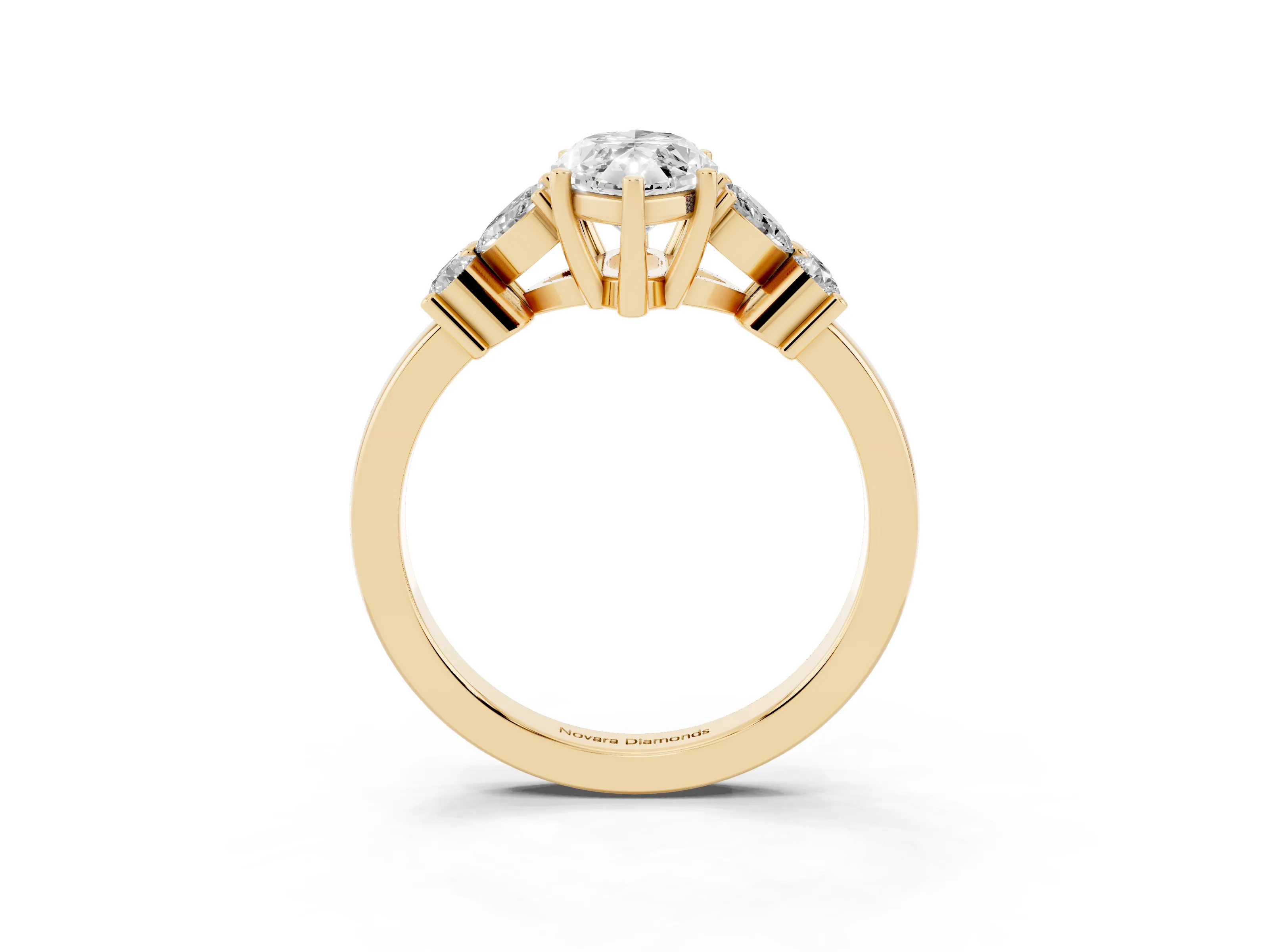 Marquise Cut Diamond Floral Cluster Ring Set in Yellow gold with Marquise Petals and Prong Setting