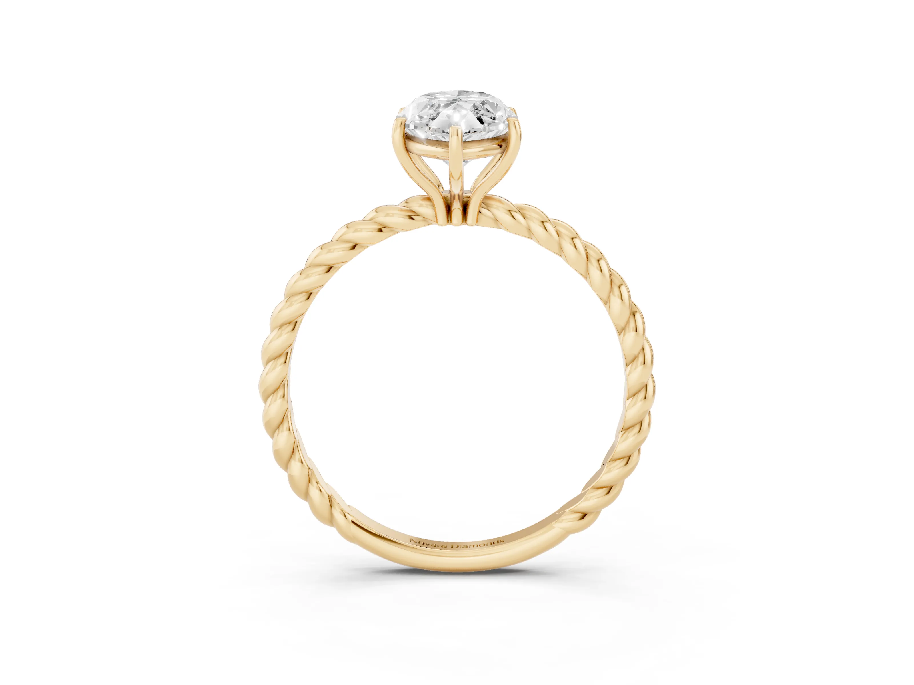 Marquise Cut Diamond Solitaire Ring Set in Yellow gold with Twist Band and Prong Setting