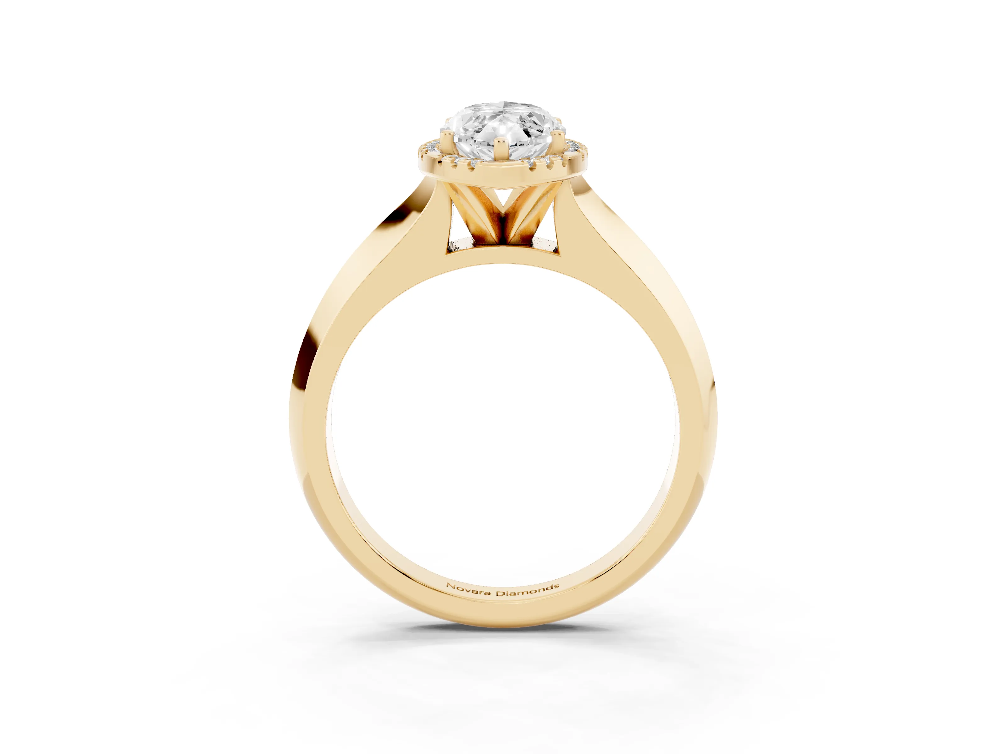Marquise Cut Diamond Halo Ring Set in Yellow gold with Cathedral Band and Prong Setting