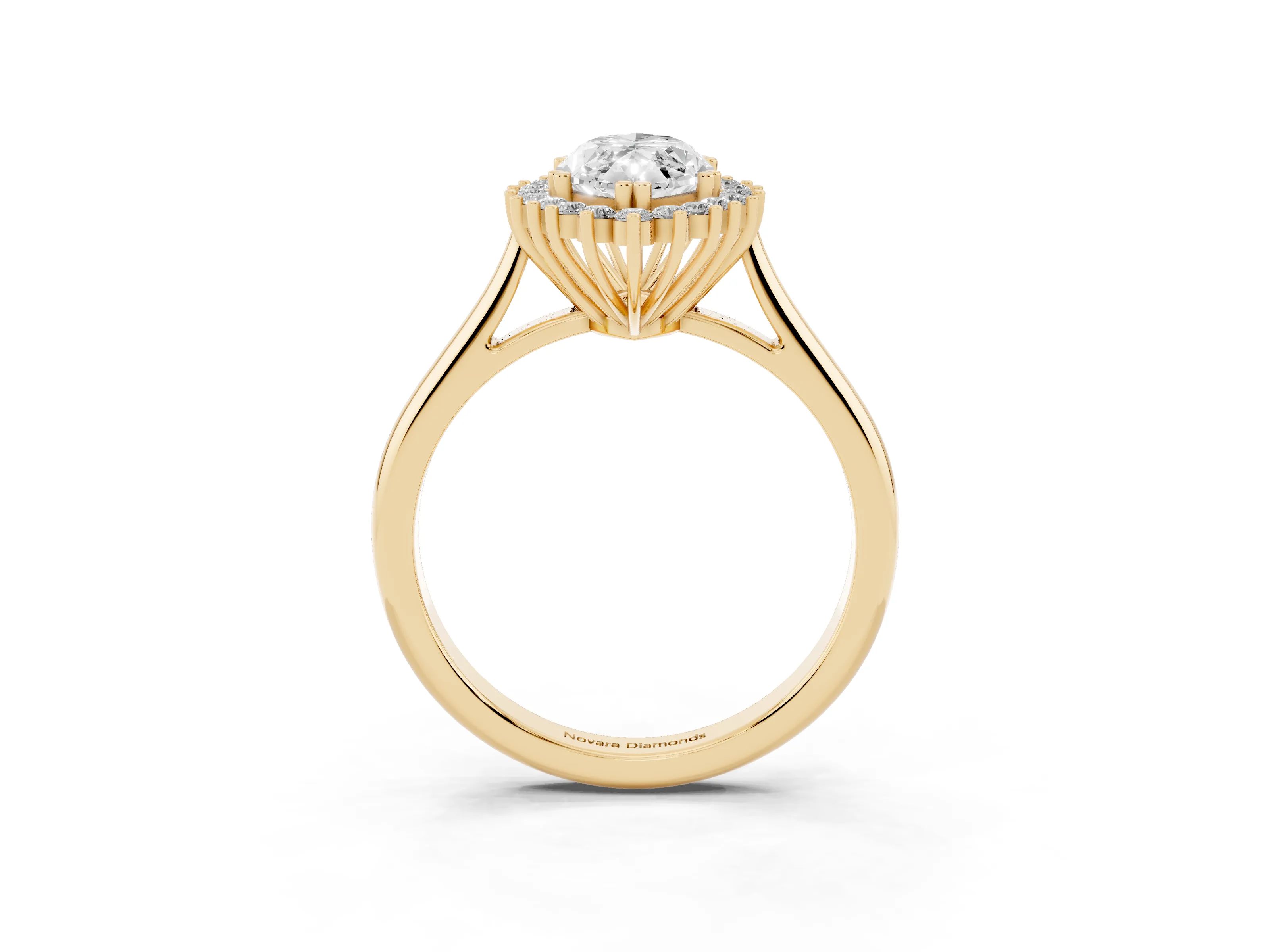 Marquise Cut Diamond Halo Ring Set in Yellow gold with Plain Solitaire Band and Prong Setting